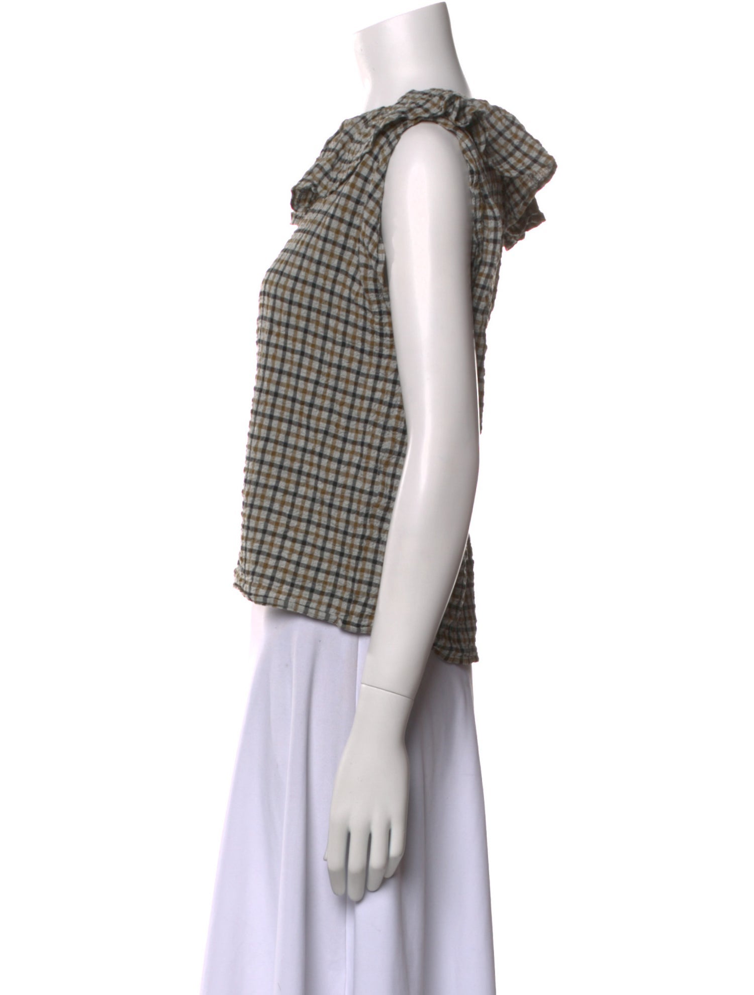 Jeana Sohn Plaid Print Bateau Neckline Crop Top