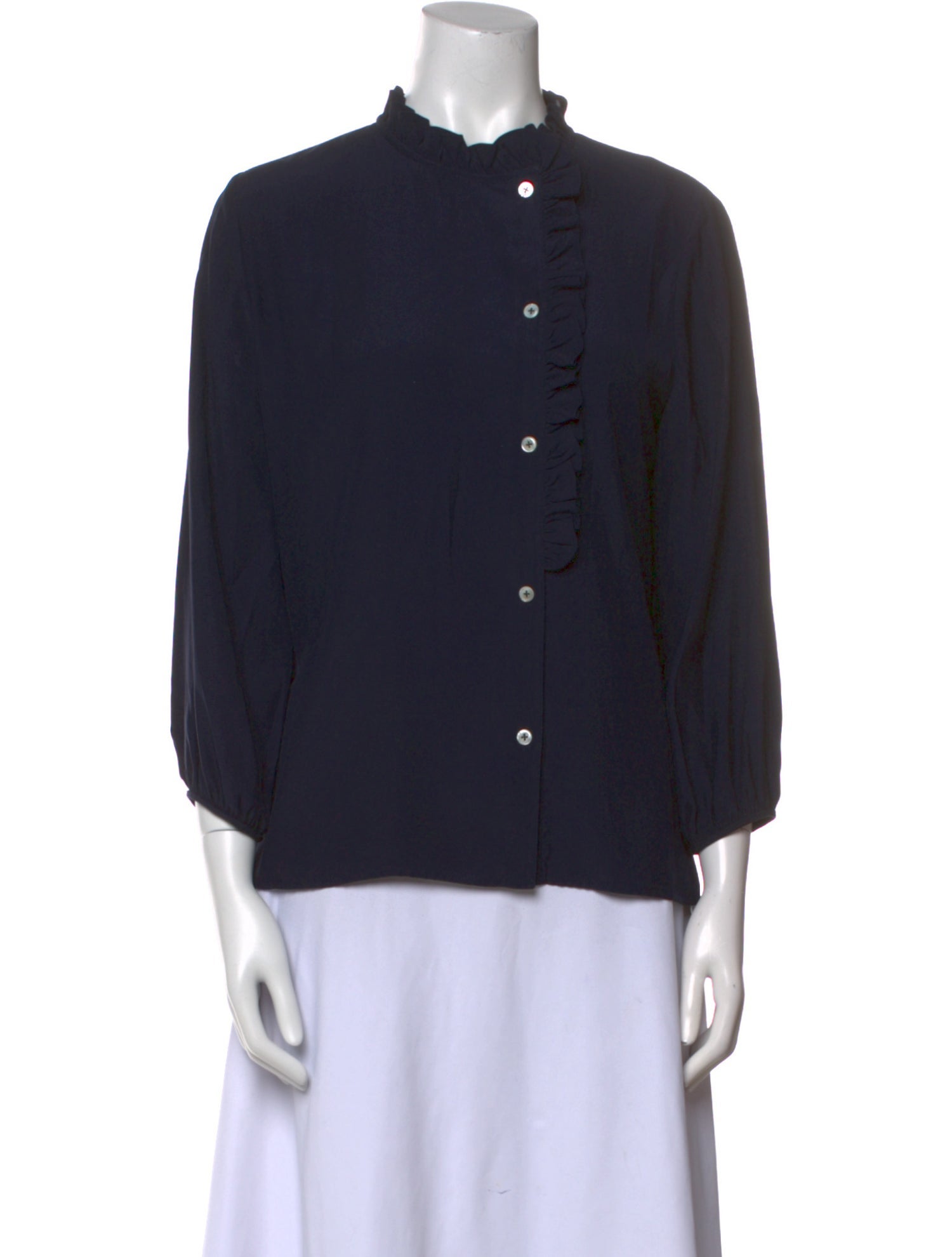 Jeana Sohn Mock Neck Long Sleeve Button-Up Top