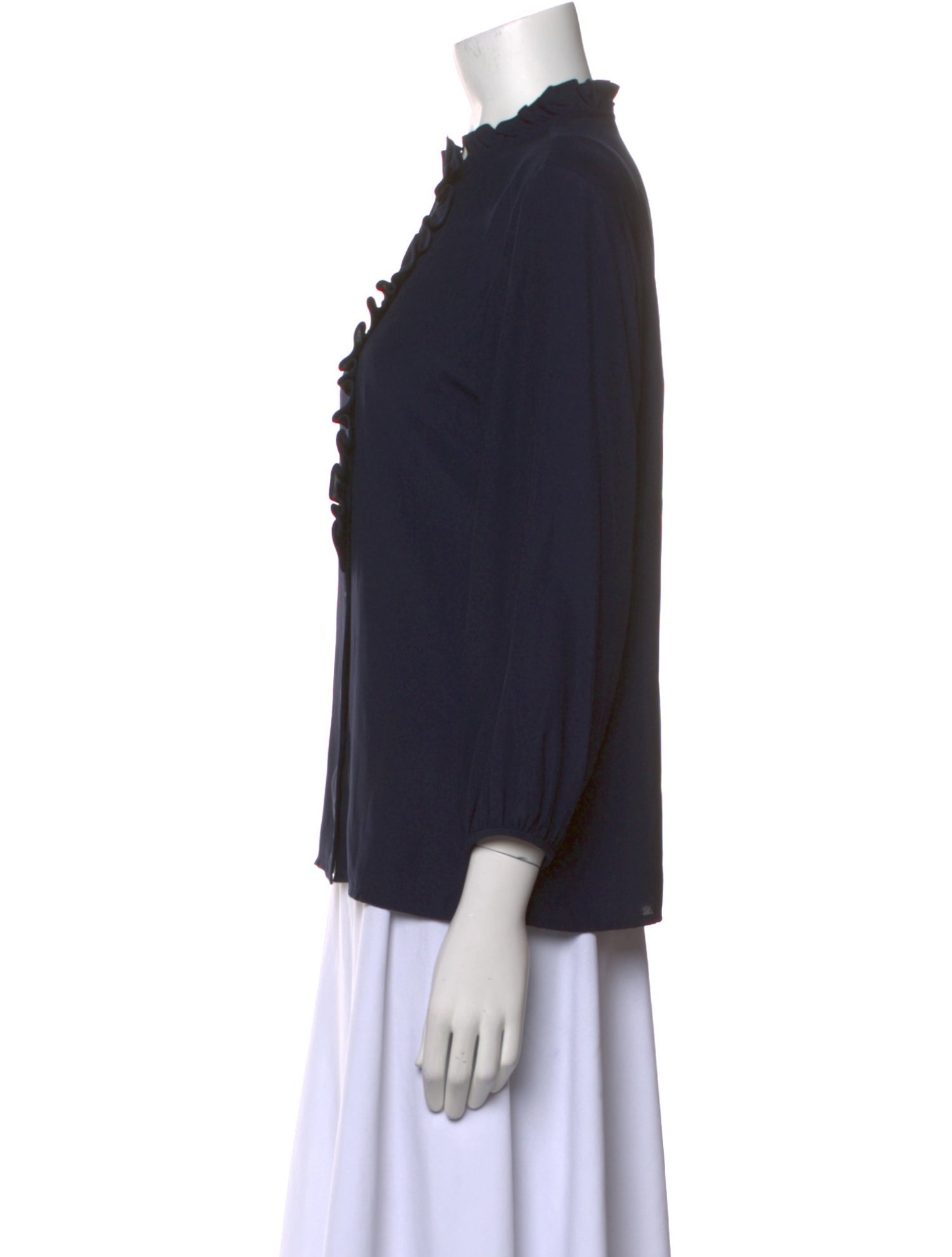 Jeana Sohn Mock Neck Long Sleeve Button-Up Top