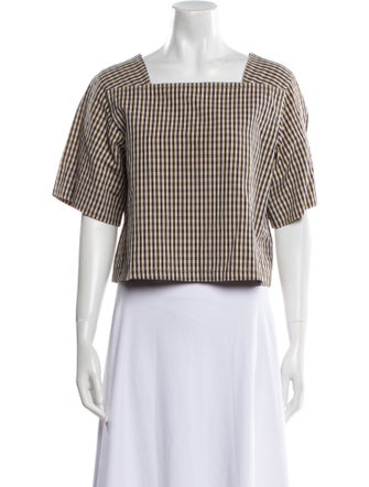 Jeana Sohn Linen Plaid Print Crop Top