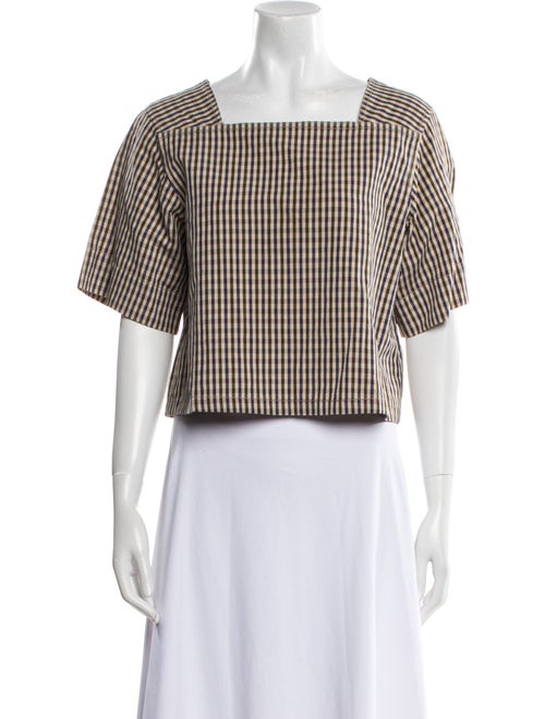 Jeana Sohn Linen Plaid Print Crop Top