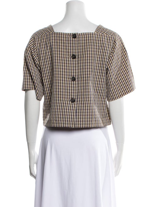 Jeana Sohn Linen Plaid Print Crop Top