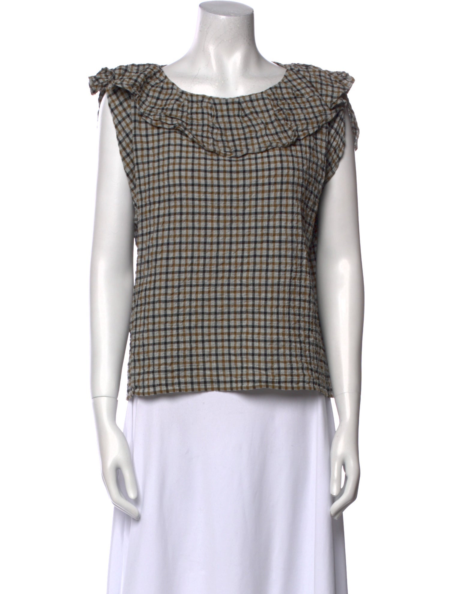 Jeana Sohn Plaid Print Scoop Neck Top