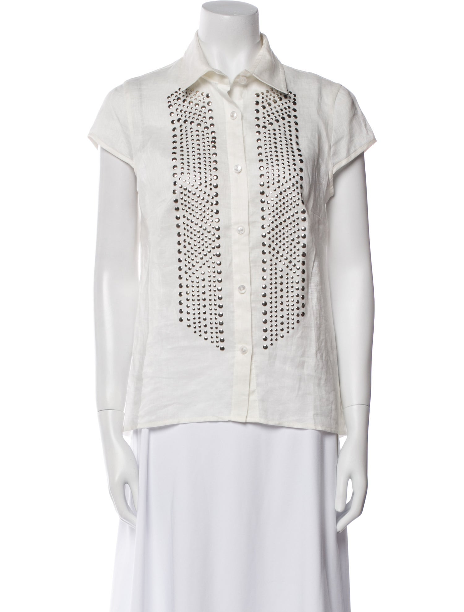 Javier Simorra Linen Short Sleeve Button-Up Top