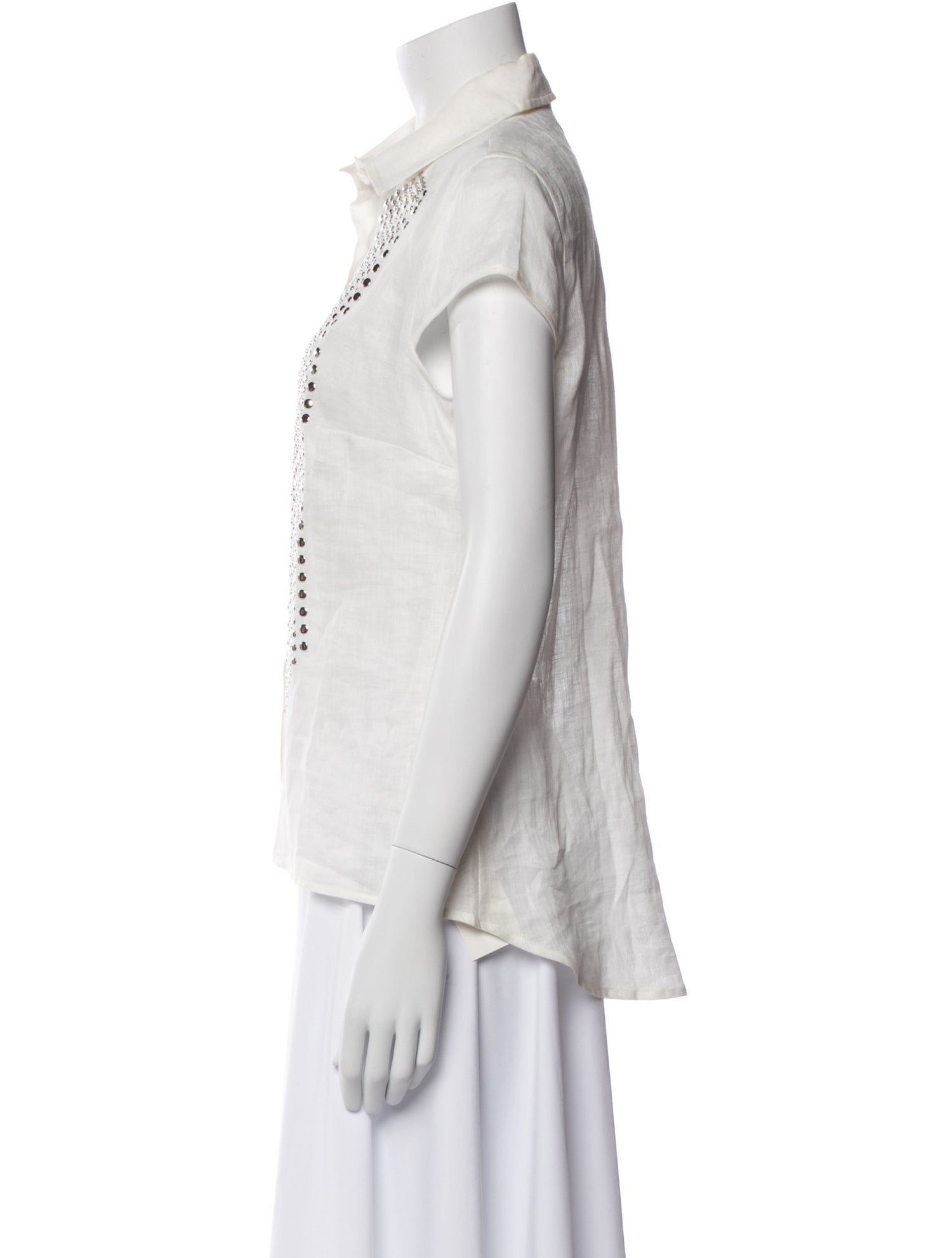 Javier Simorra Linen Short Sleeve Button-Up Top