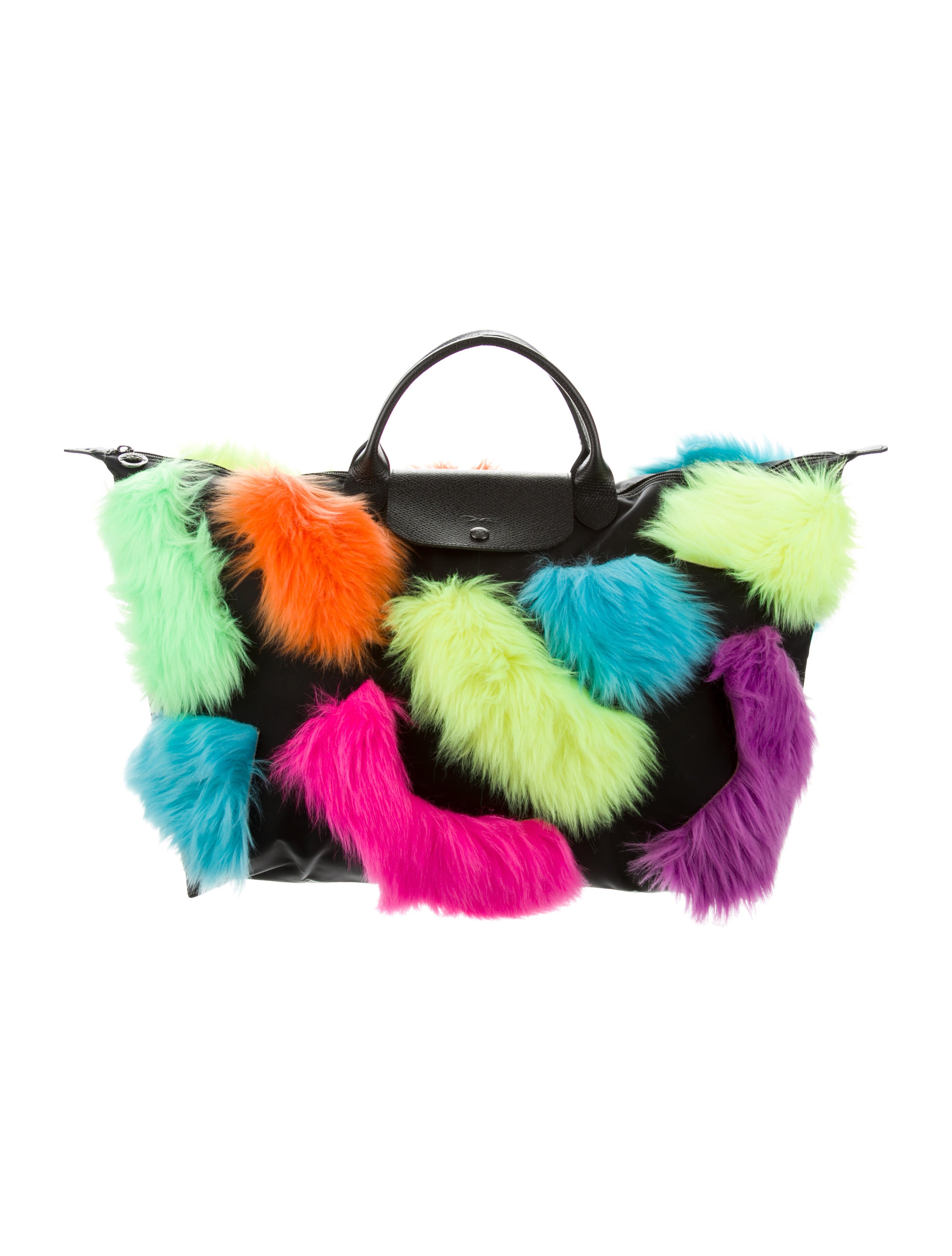 Jeremy Scott x Longchamp Faux Fur-Accented Large Pliage Tote