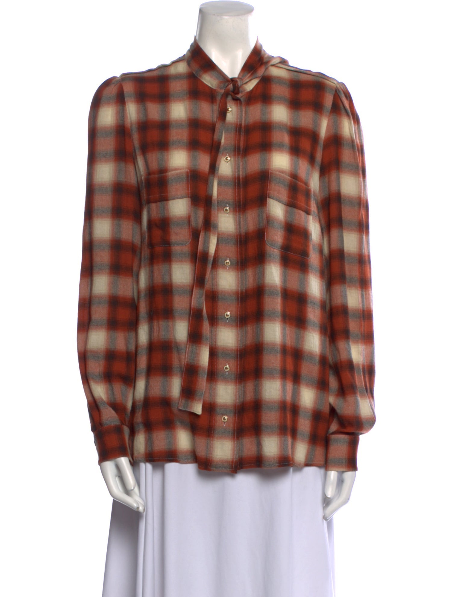 Just Cavalli Plaid Print Long Sleeve Button-Up Top