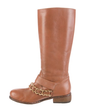 Just Cavalli Leather Chain-Link Accents Riding Boots
