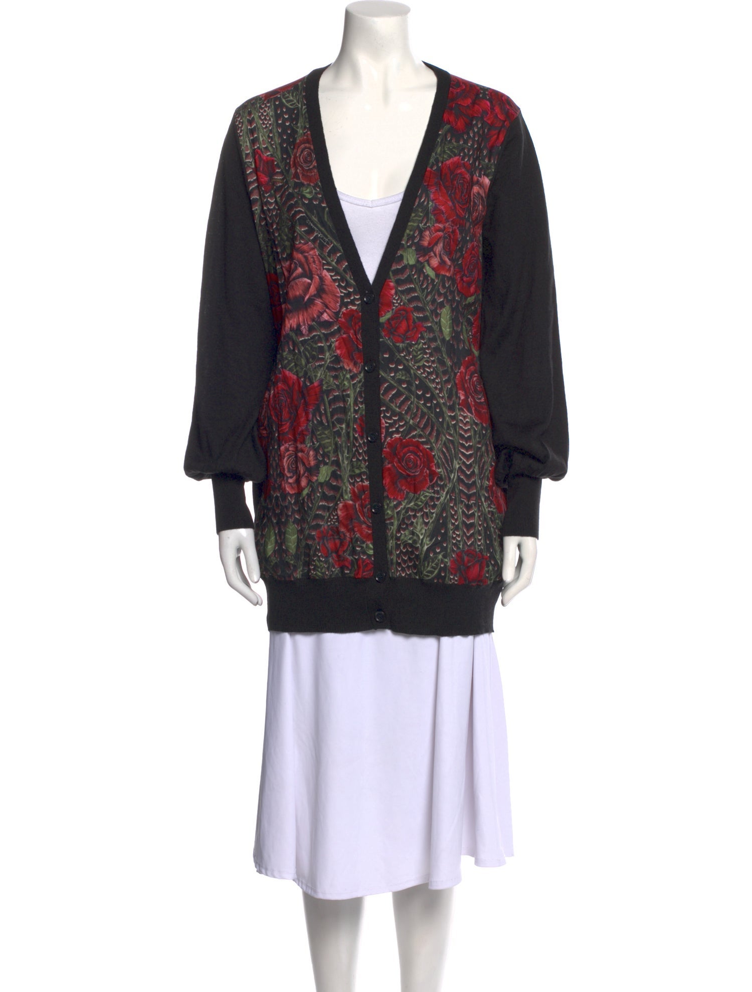 Just Cavalli Printed Plunge Neckline Sweater