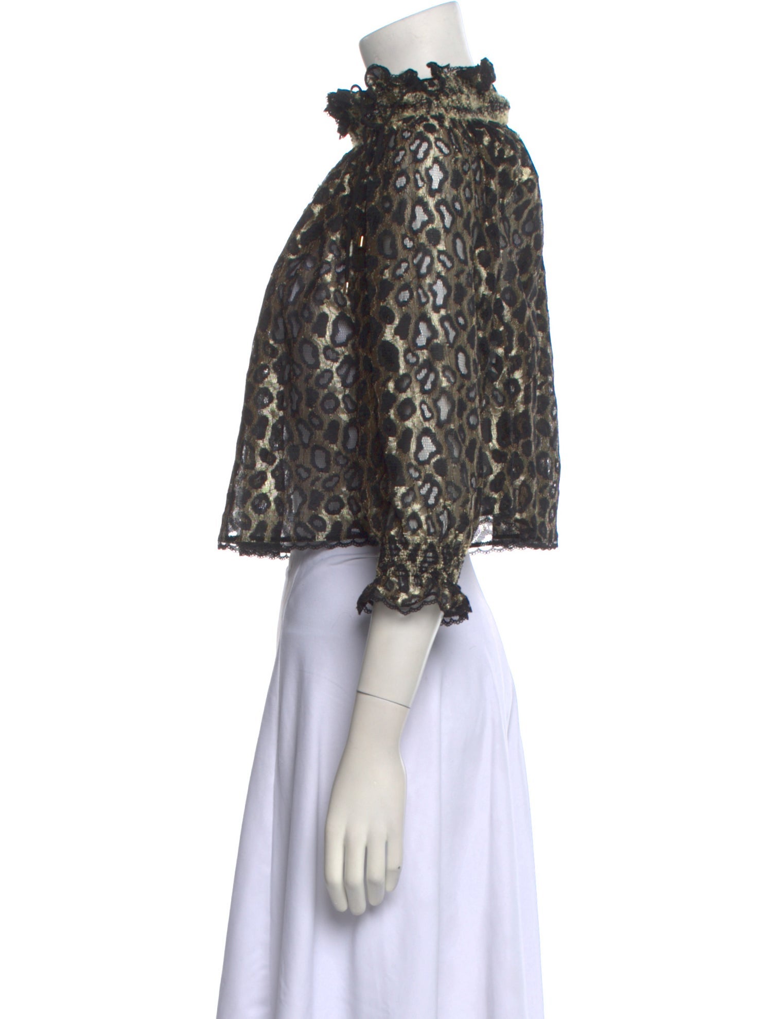 Just Cavalli Lace Pattern Mock Neck Crop Top