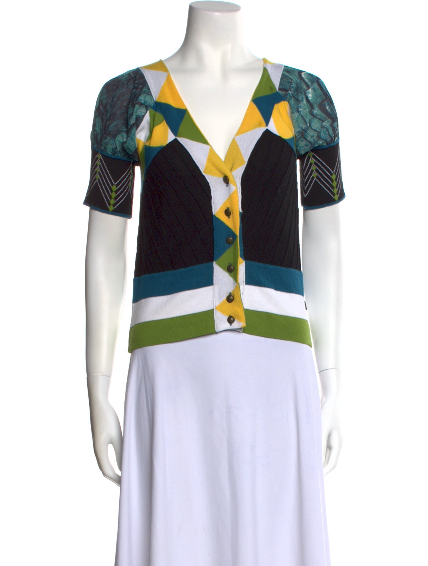 Just Cavalli Printed V-Neck Button-Up Top