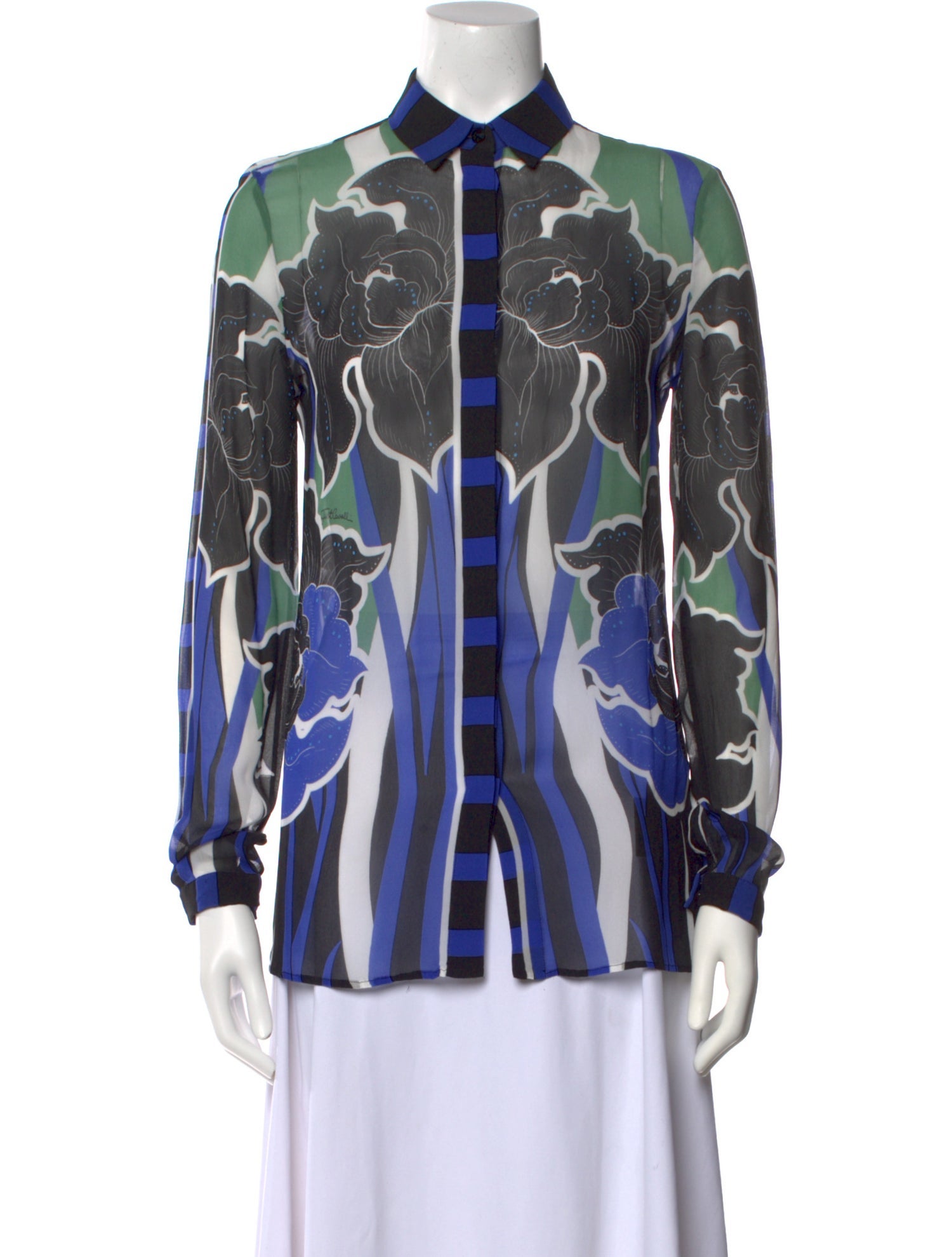 Just Cavalli Printed Long Sleeve Button-Up Top