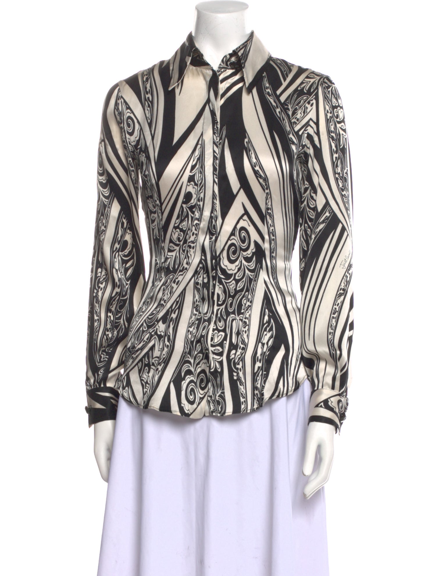 Just Cavalli Silk Printed Button-Up Top