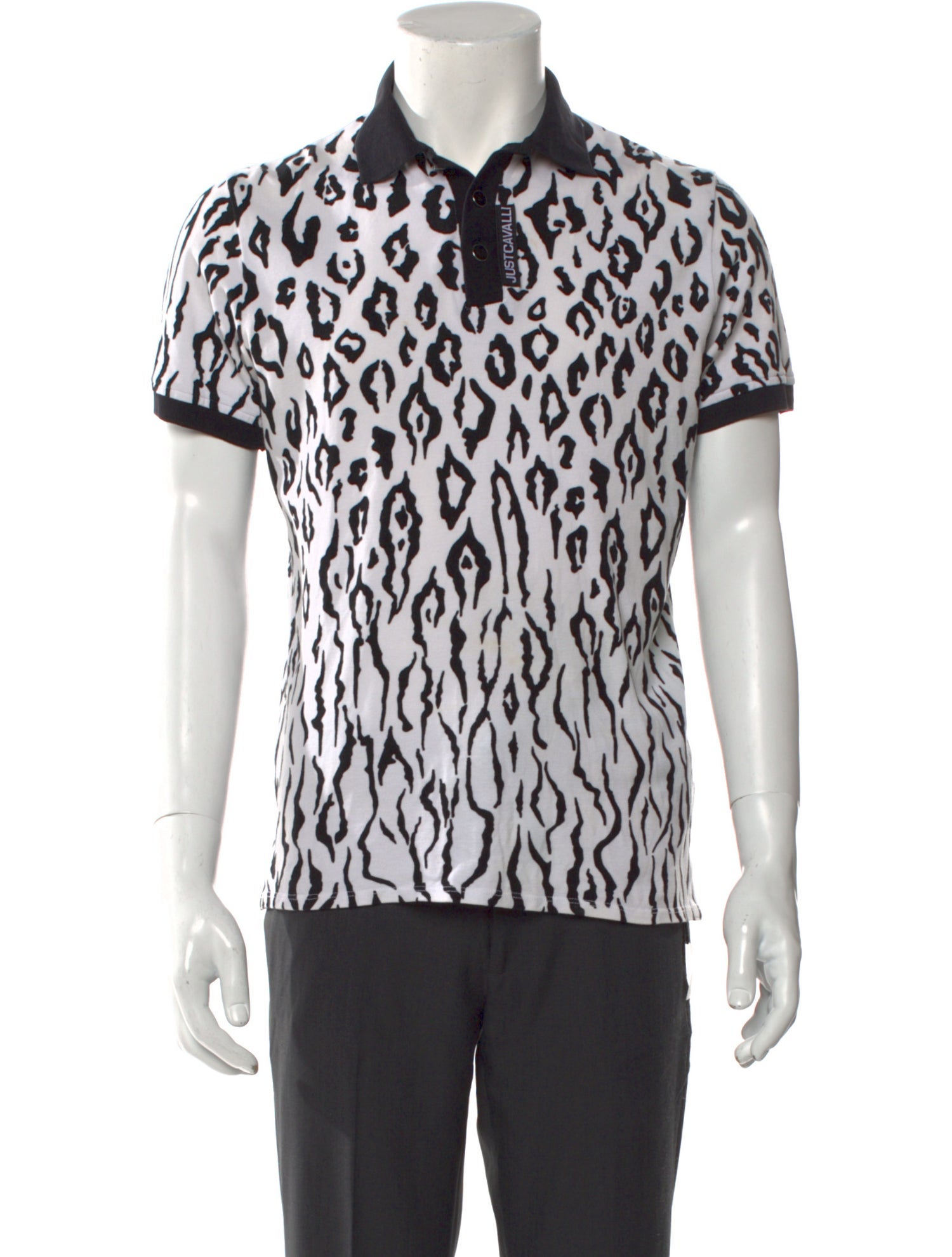 Just Cavalli Animal Print V-Neck Polo Shirt