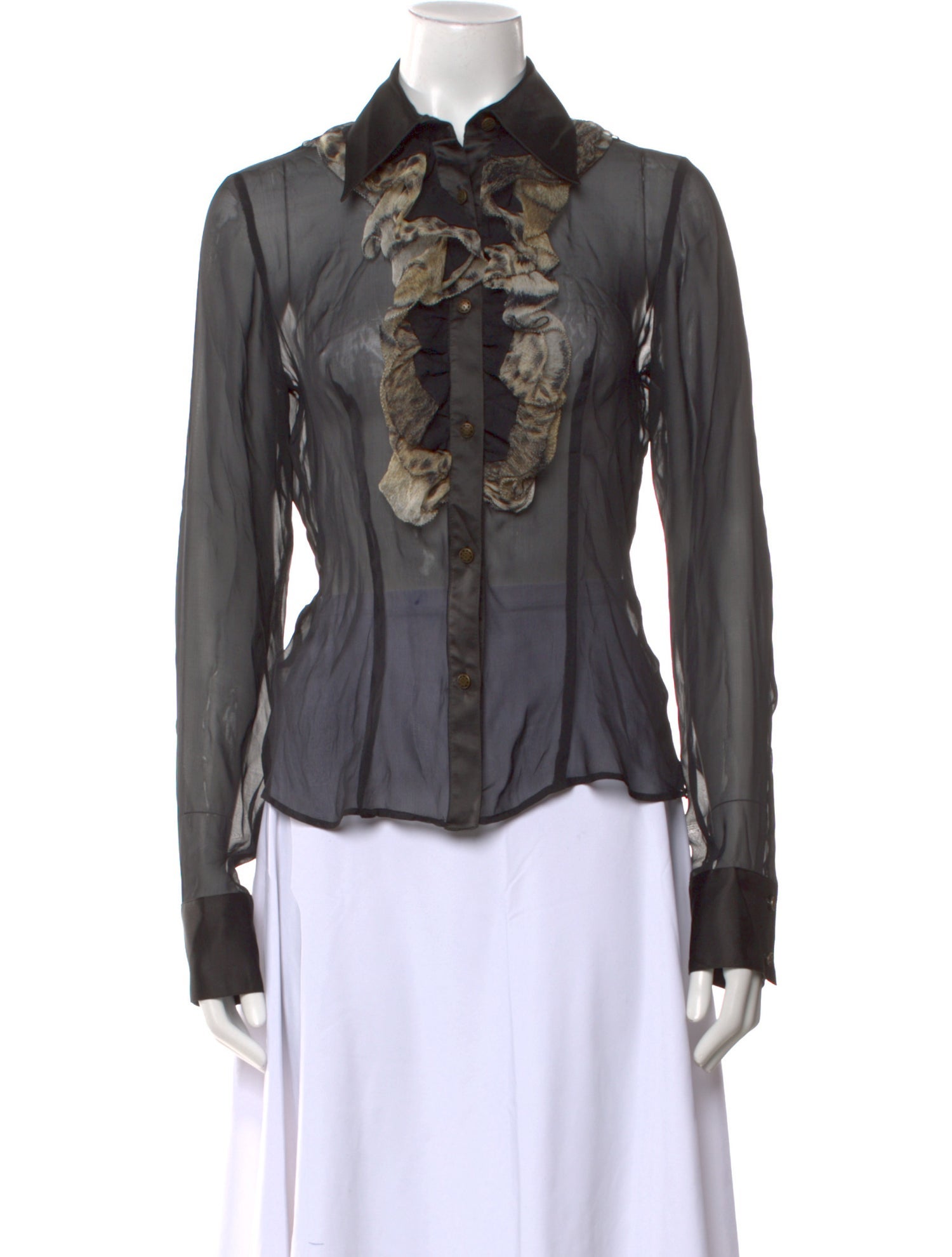 Just Cavalli Silk Long Sleeve Button-Up Top