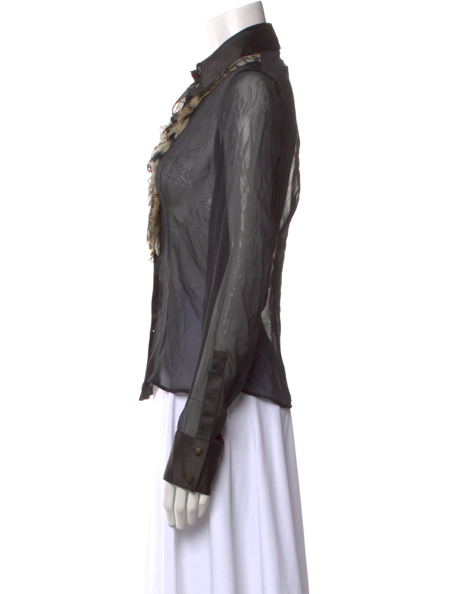 Just Cavalli Silk Long Sleeve Button-Up Top