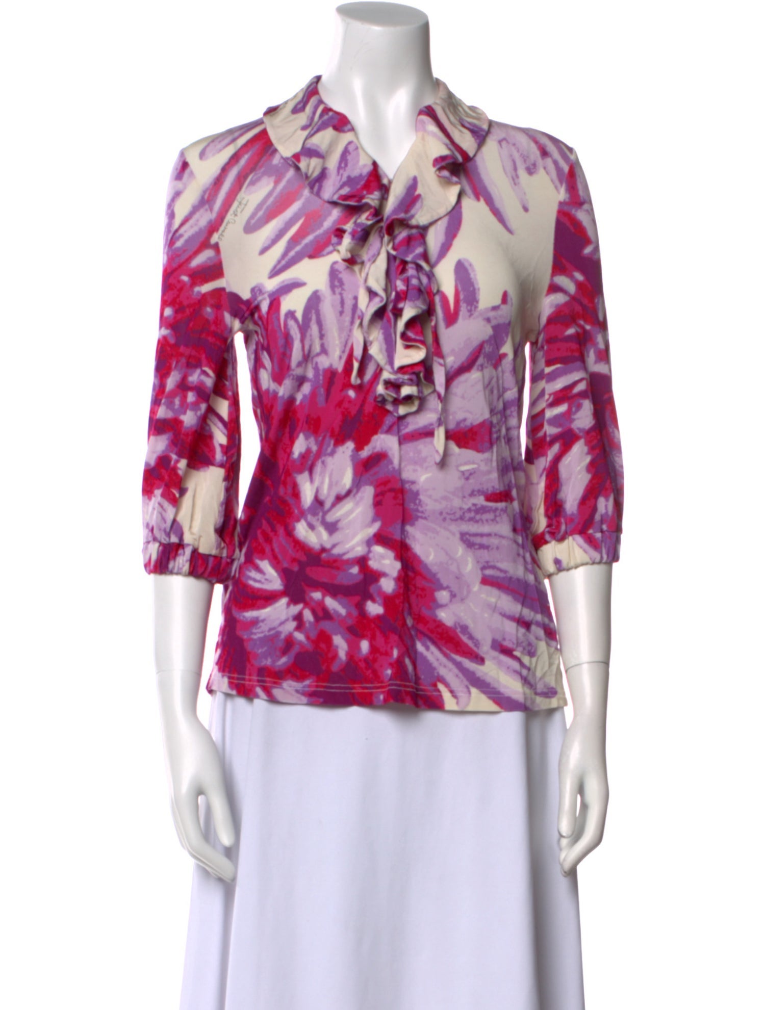 Just Cavalli Floral Print V-Neck Blouse