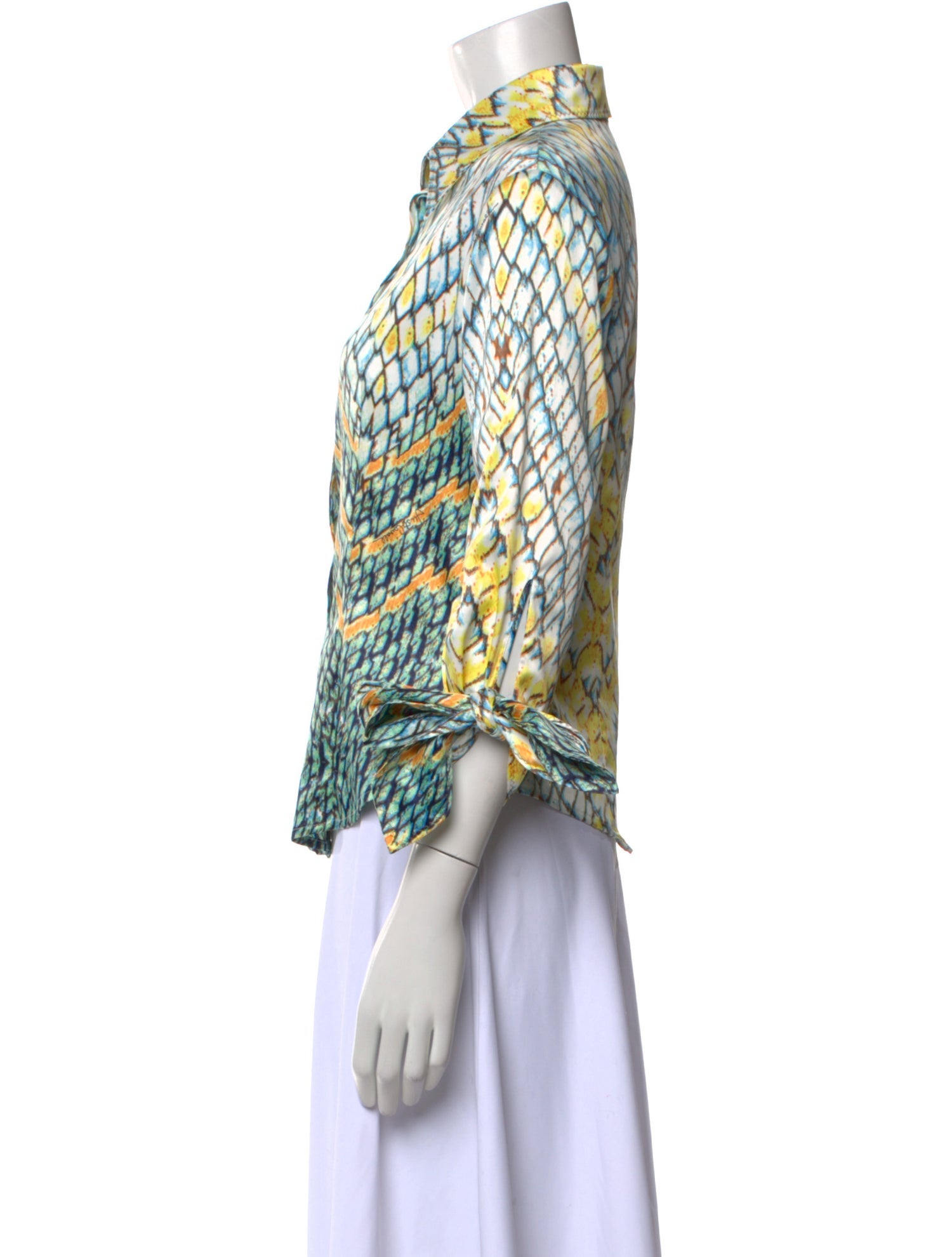Just Cavalli Printed Three-Quarter Sleeve Button-Up Top
