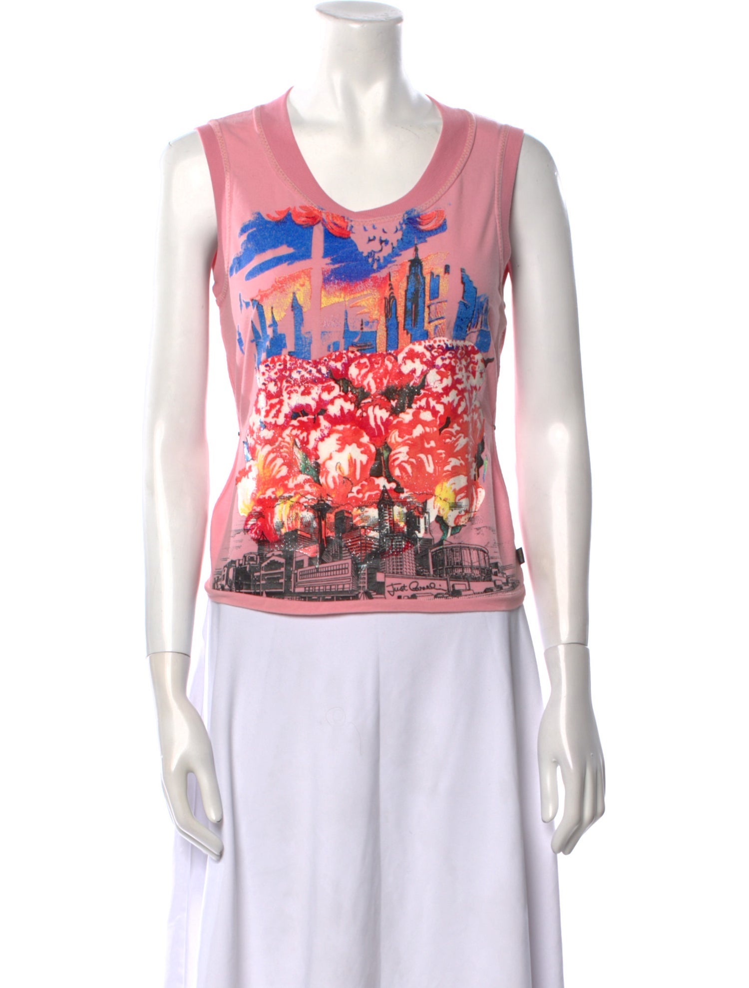 Just Cavalli Graphic Print Scoop Neck Top