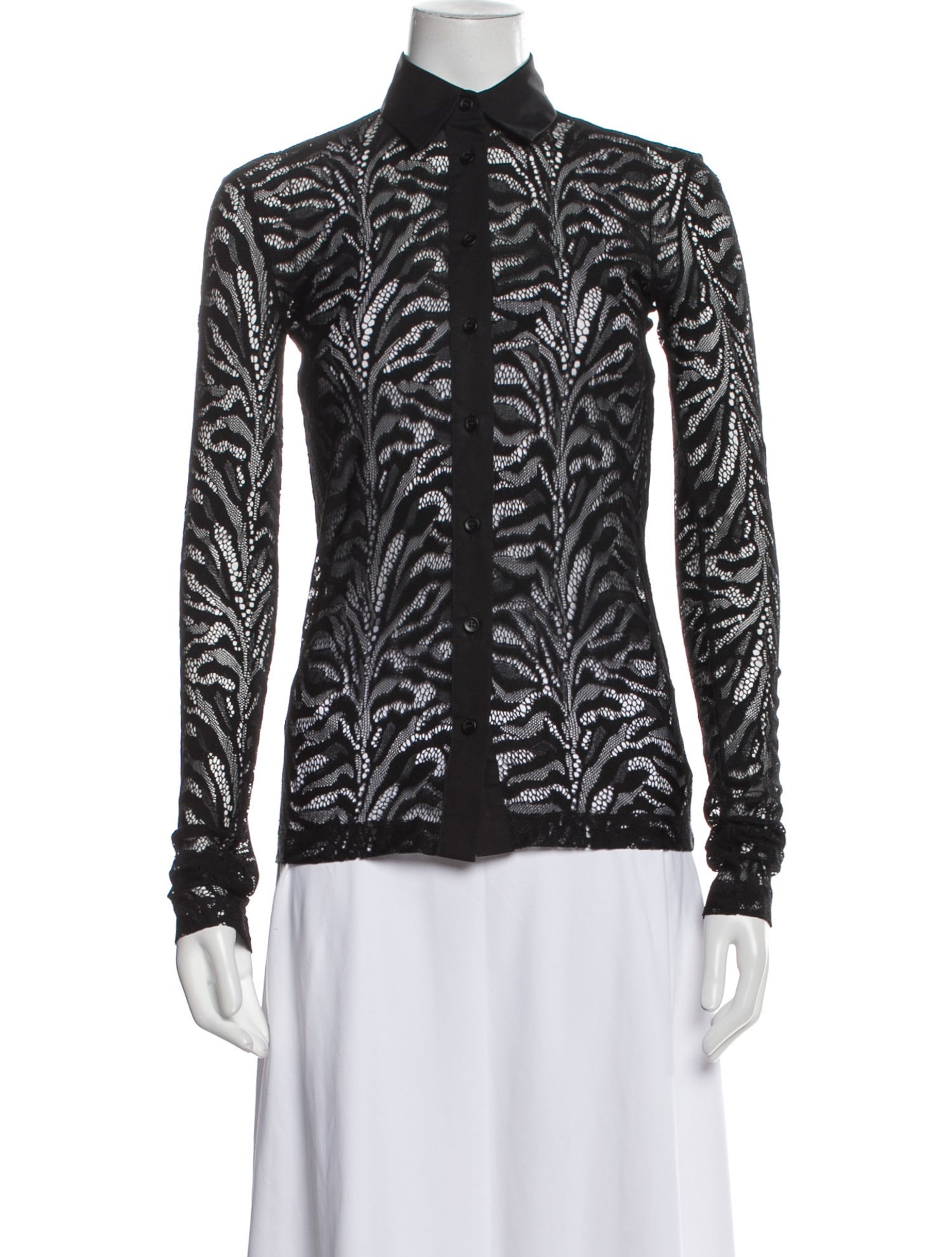 Just Cavalli Lace Pattern Long Sleeve Button-Up Top