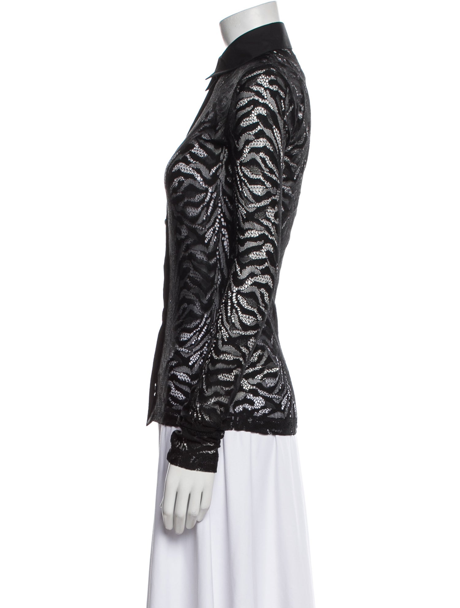 Just Cavalli Lace Pattern Long Sleeve Button-Up Top