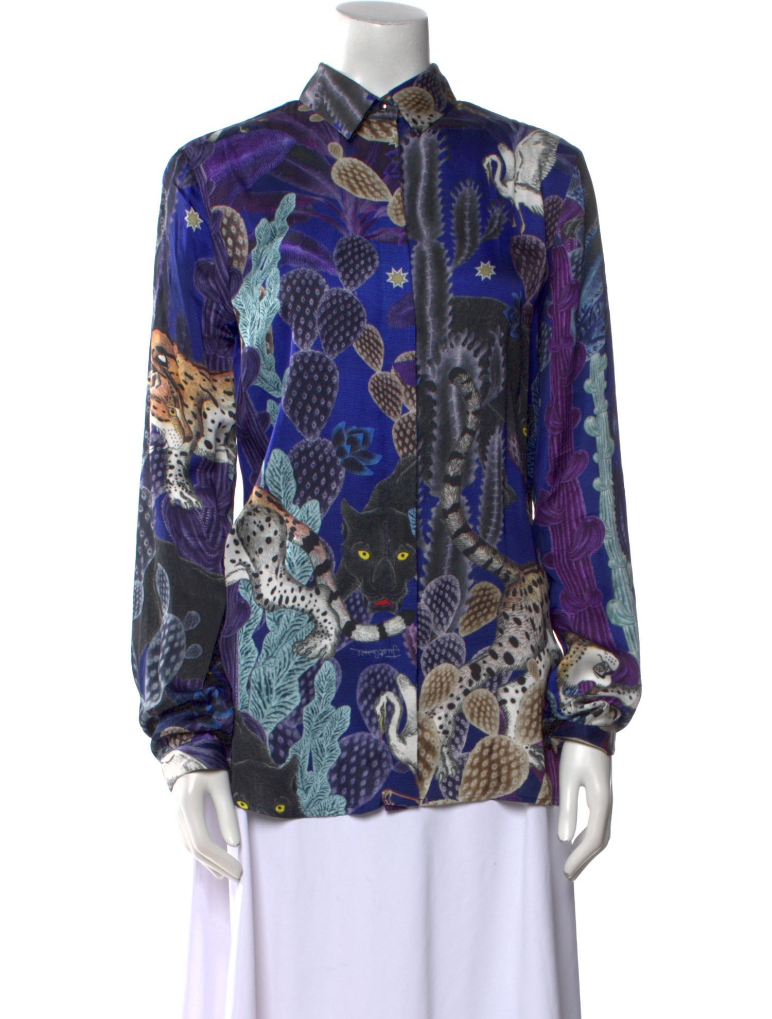 Just Cavalli Printed Long Sleeve Button-Up Top