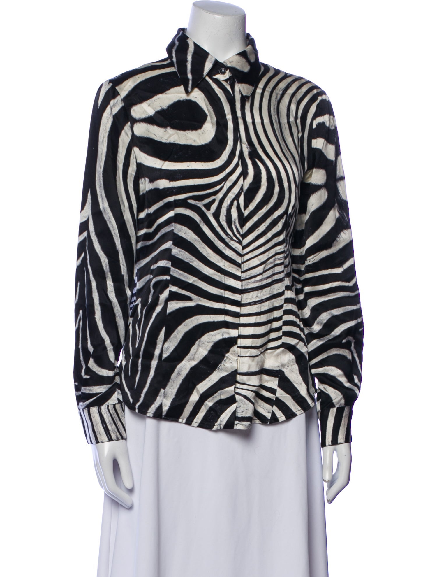Just Cavalli Silk Animal Print Button-Up Top