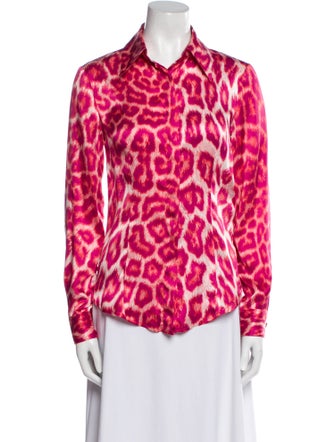Just Cavalli Silk Animal Print Button-Up Top