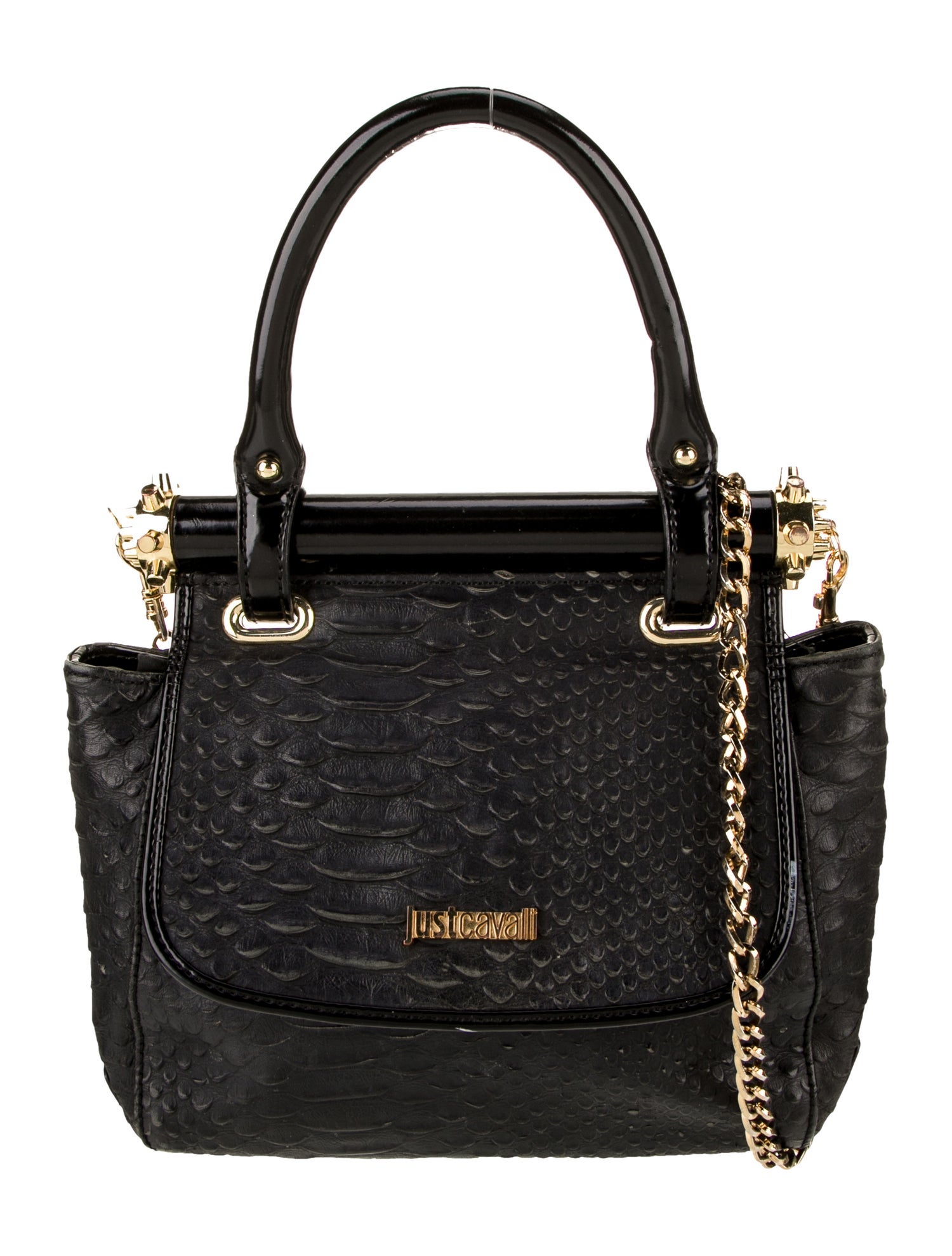 Just Cavalli Embossed Leather Top Handle Bag