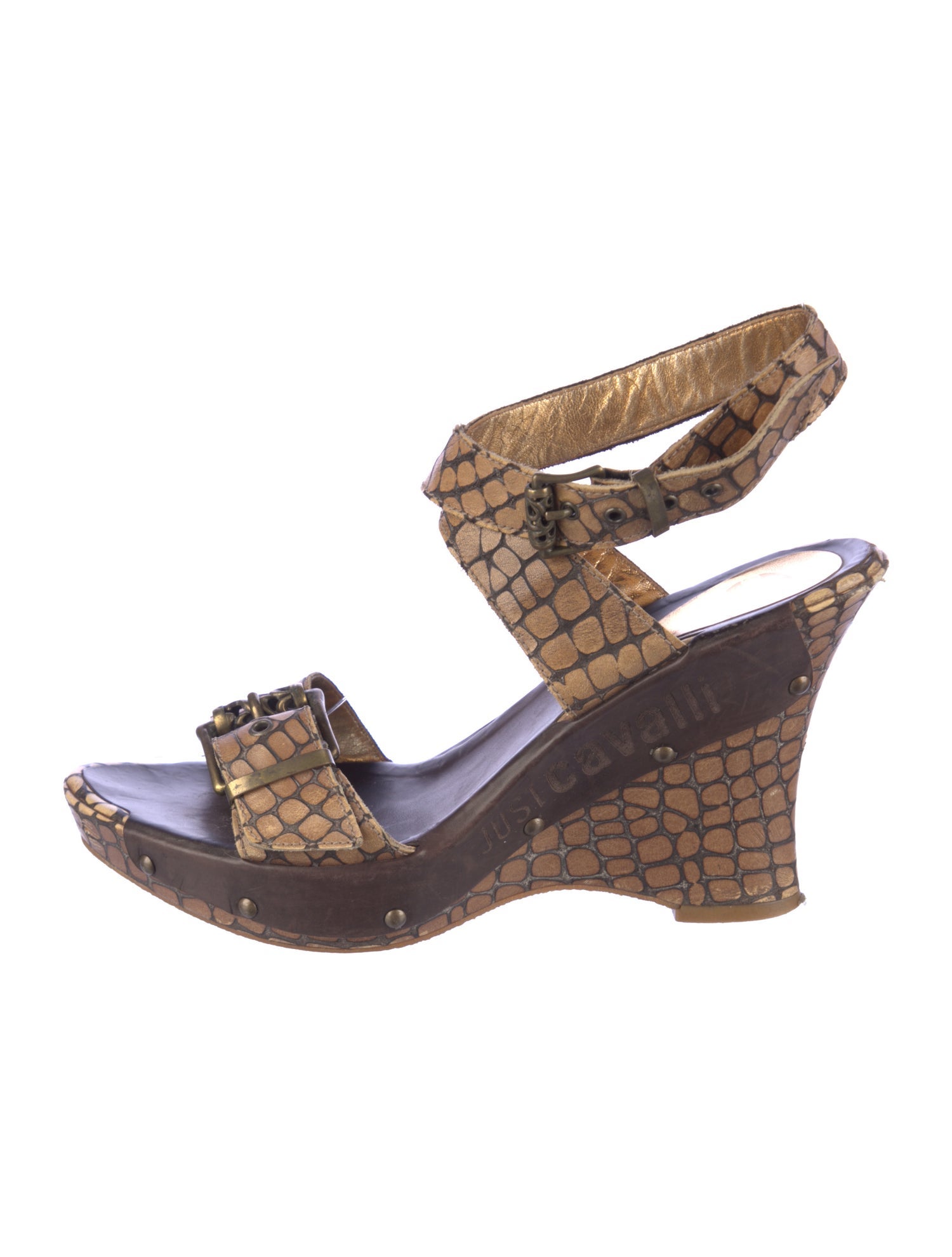 Just Cavalli Leather Animal Print Slingback Sandals