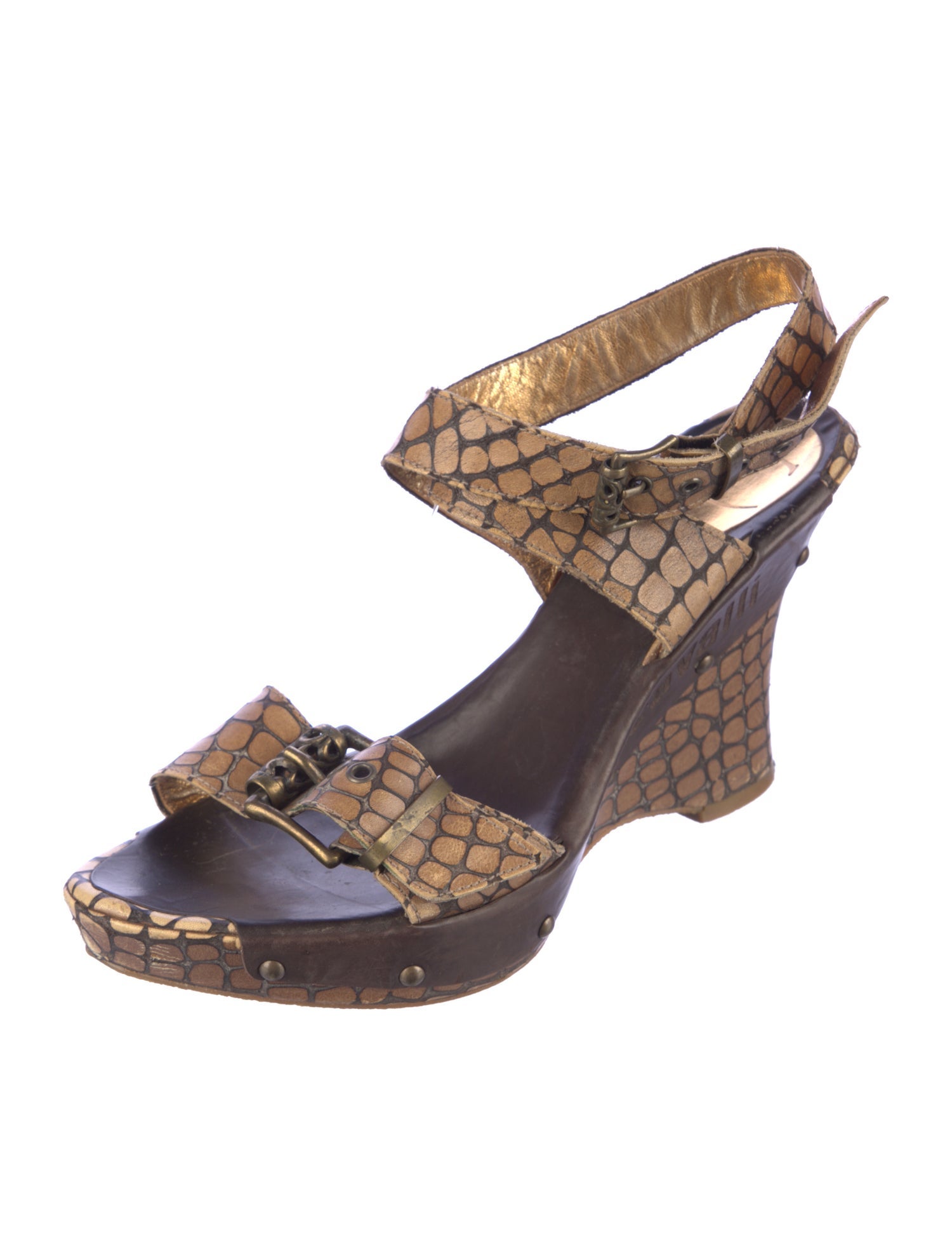 Just Cavalli Leather Animal Print Slingback Sandals