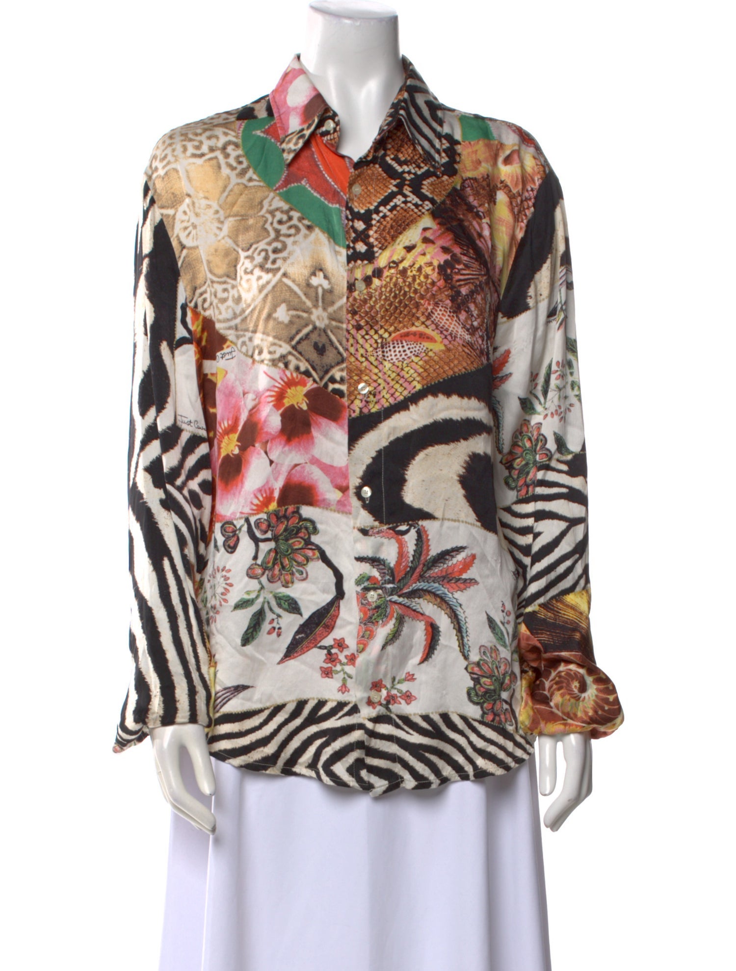 Just Cavalli Silk Printed Button-Up Top