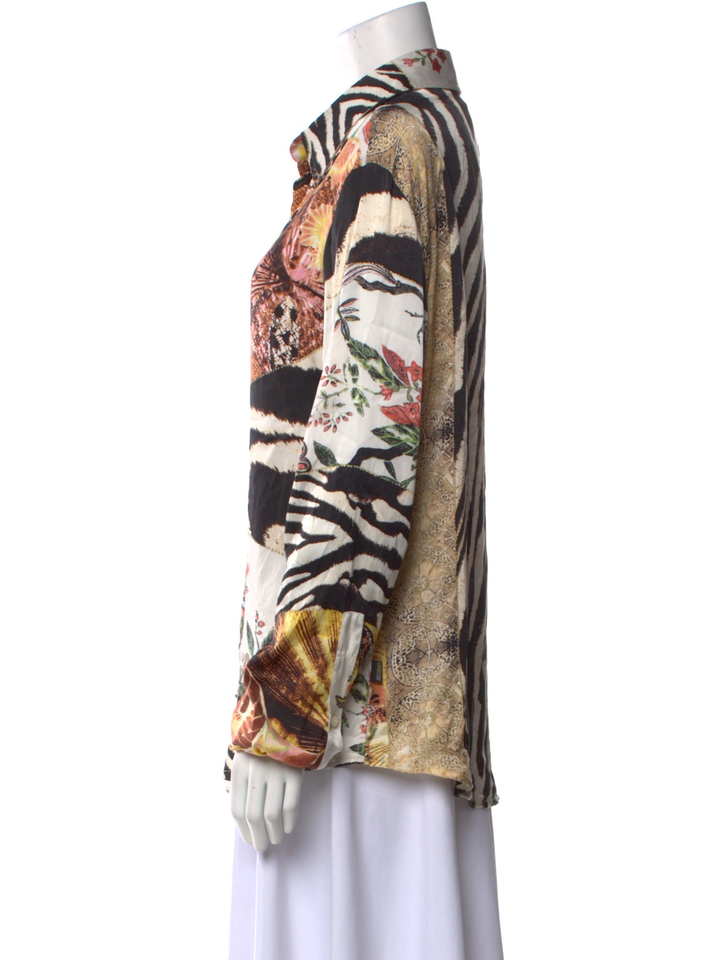 Just Cavalli Silk Printed Button-Up Top