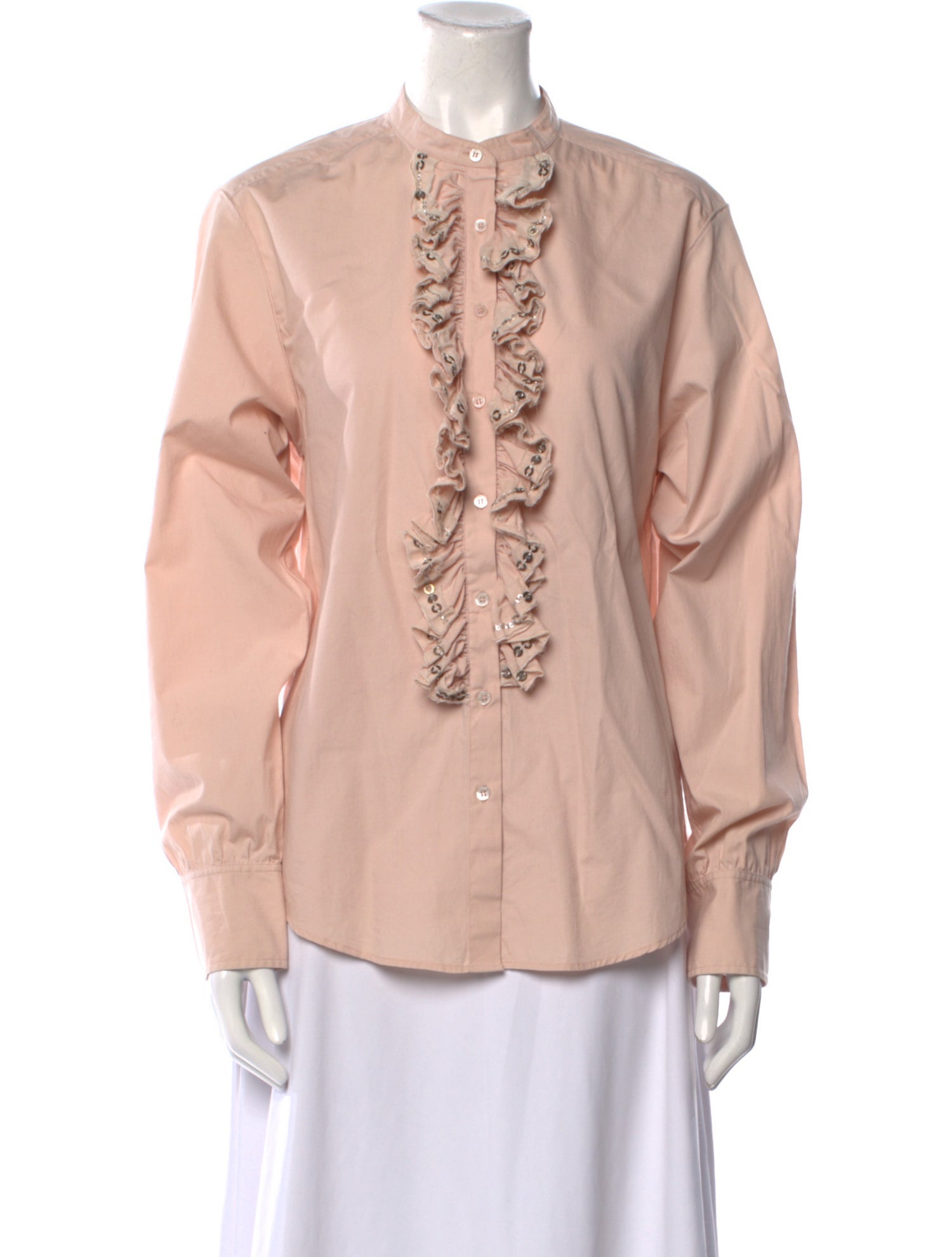 Just Cavalli Mock Neck Long Sleeve Button-Up Top