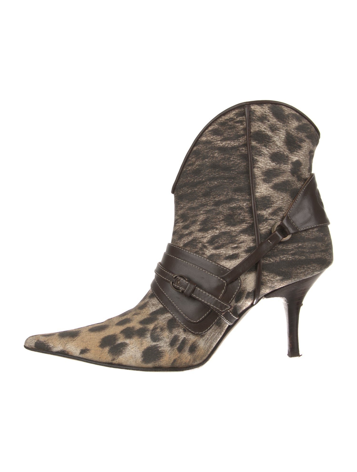 Just Cavalli Leather Animal Print Western Boots