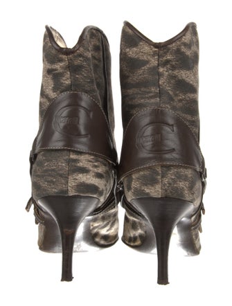 Just Cavalli Leather Animal Print Western Boots