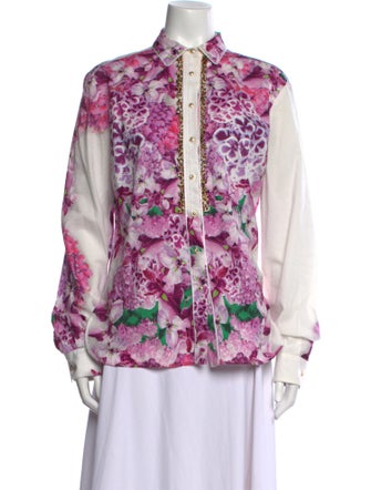 Just Cavalli Floral Print Mock Neck Blouse