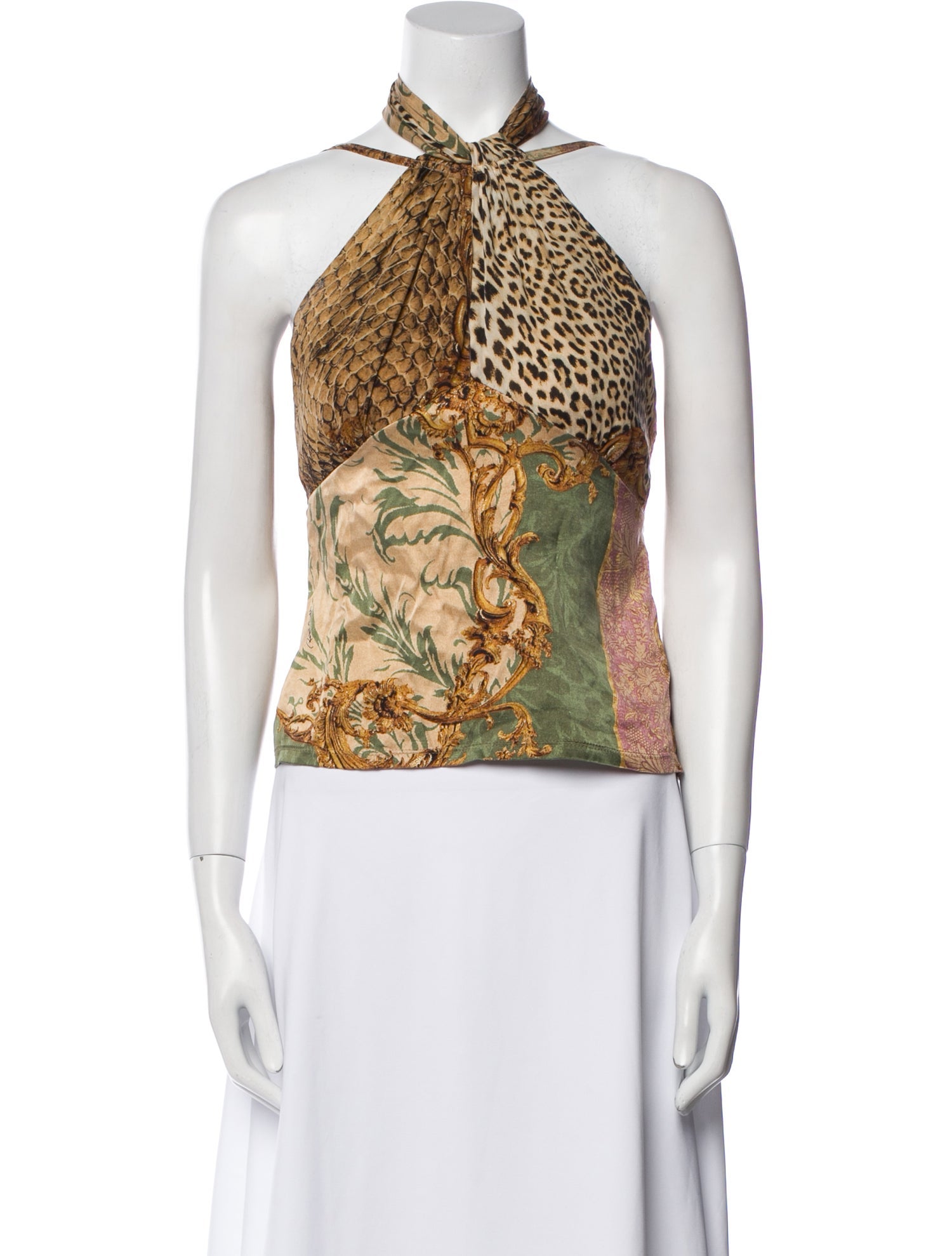 Just Cavalli Silk Animal Print Crop Top