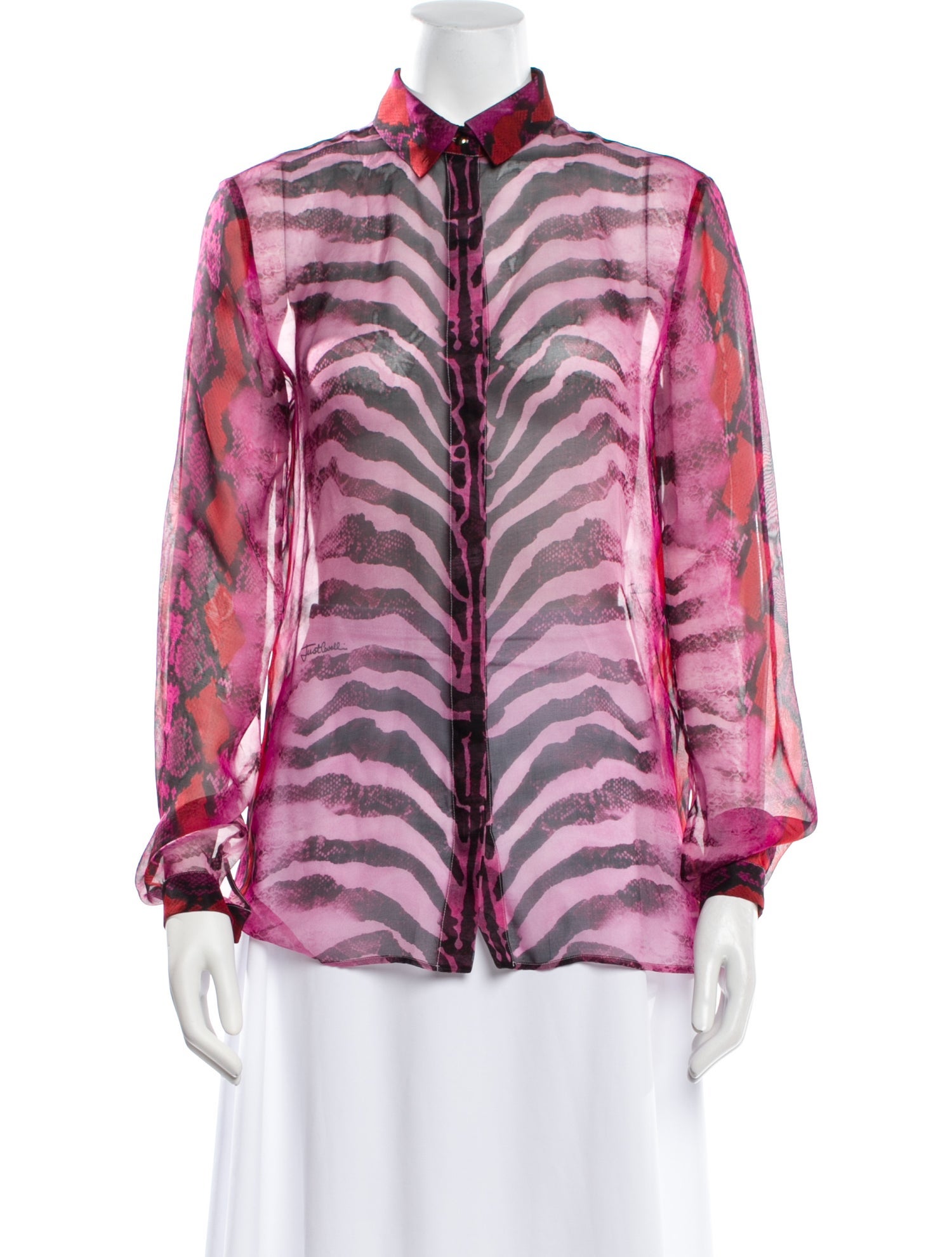 Just Cavalli Silk Animal Print Button-Up Top