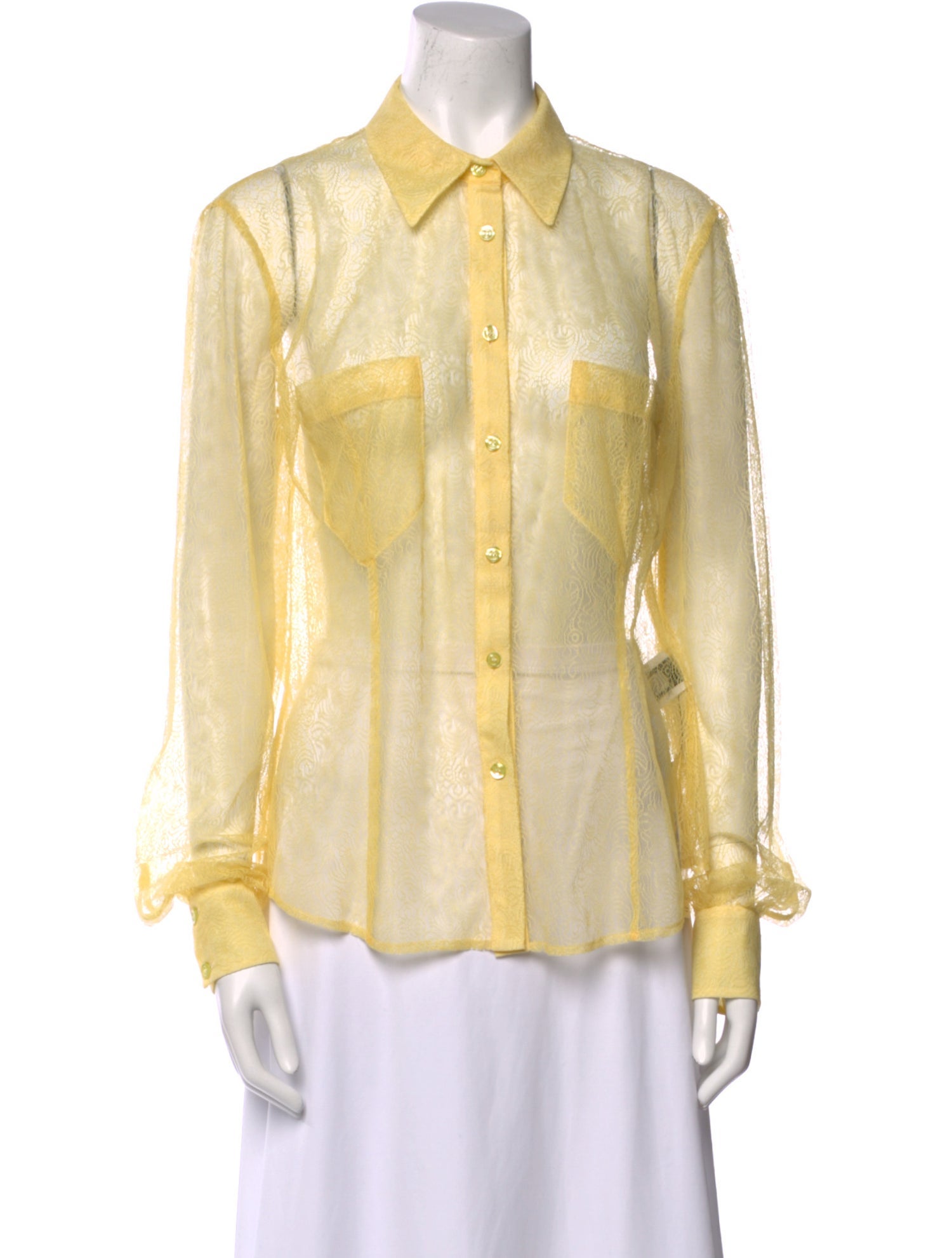 Just Cavalli Lace Pattern Long Sleeve Button-Up Top