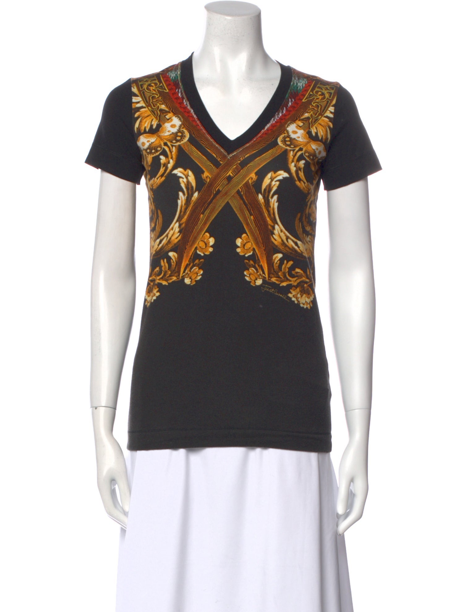 Just Cavalli Graphic Print V-Neck T-Shirt