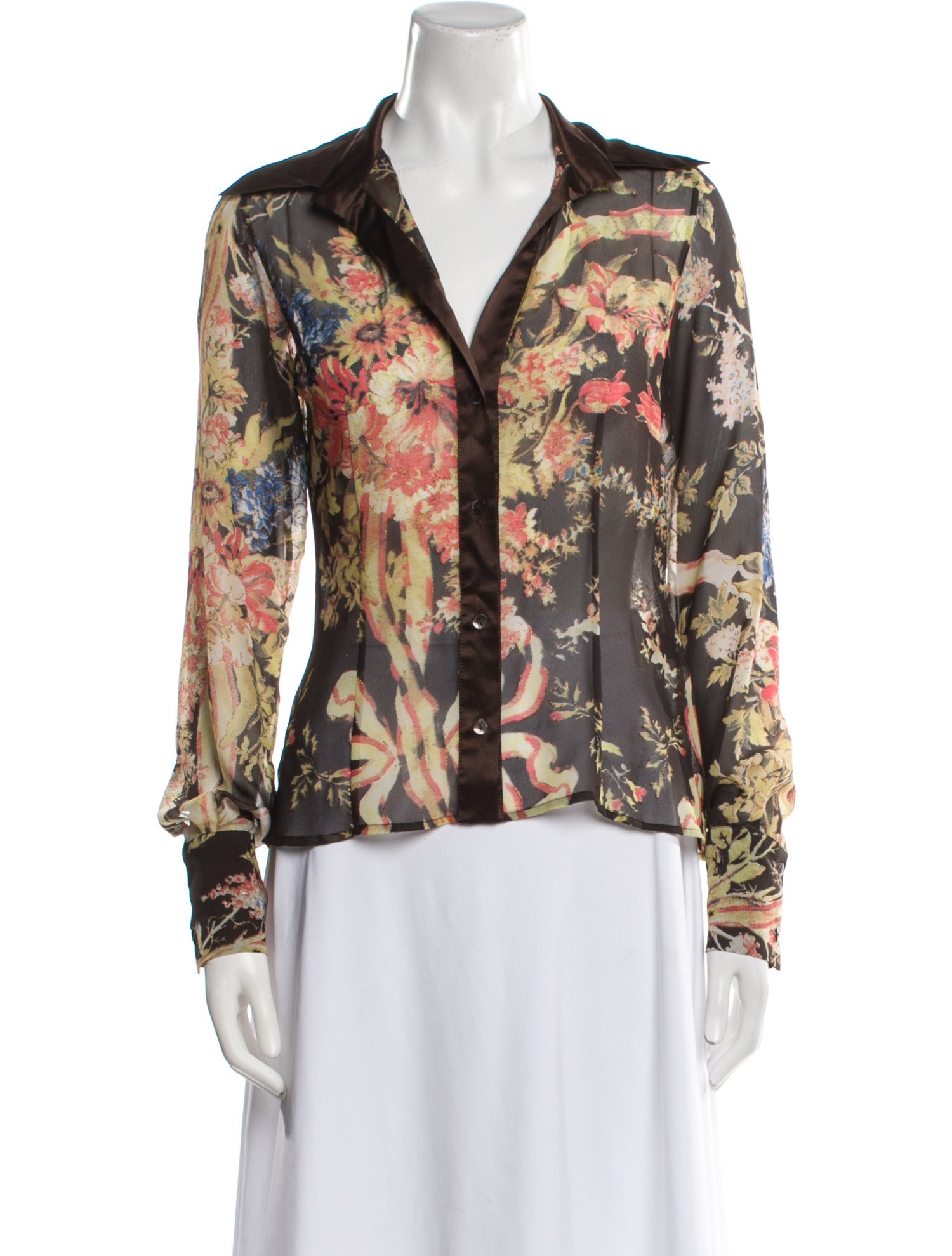 Just Cavalli Floral Print V-Neck Blouse