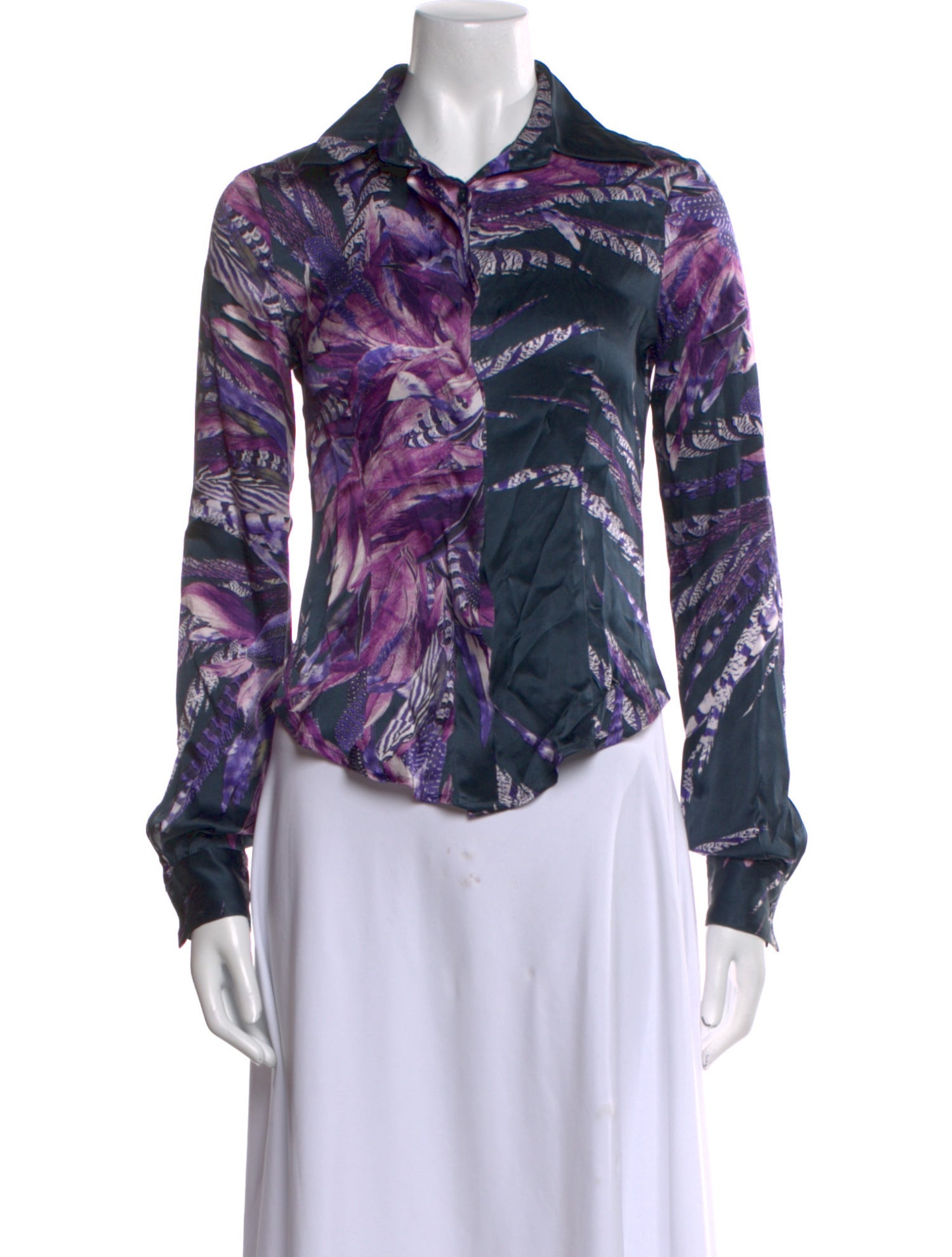 Just Cavalli Silk Printed Button-Up Top
