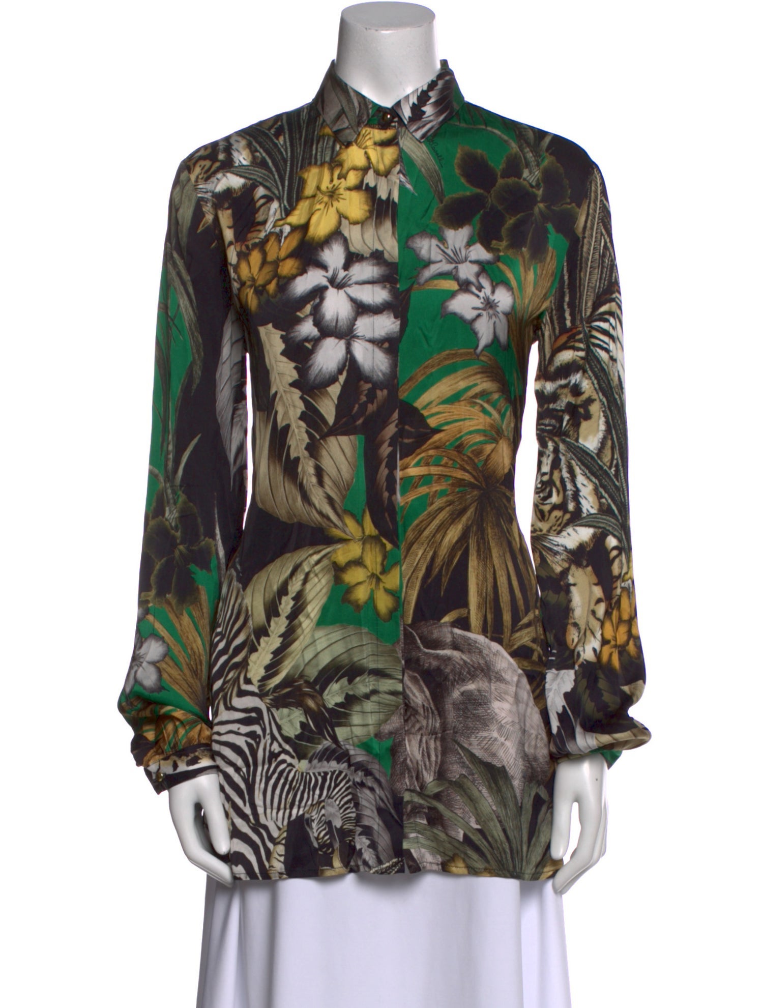 Just Cavalli Printed Long Sleeve Button-Up Top