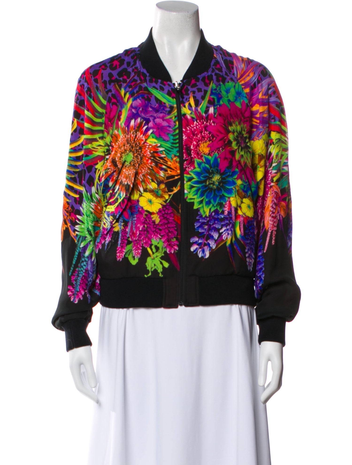Just Cavalli Silk Floral Print Bomber Jacket w/ Tags