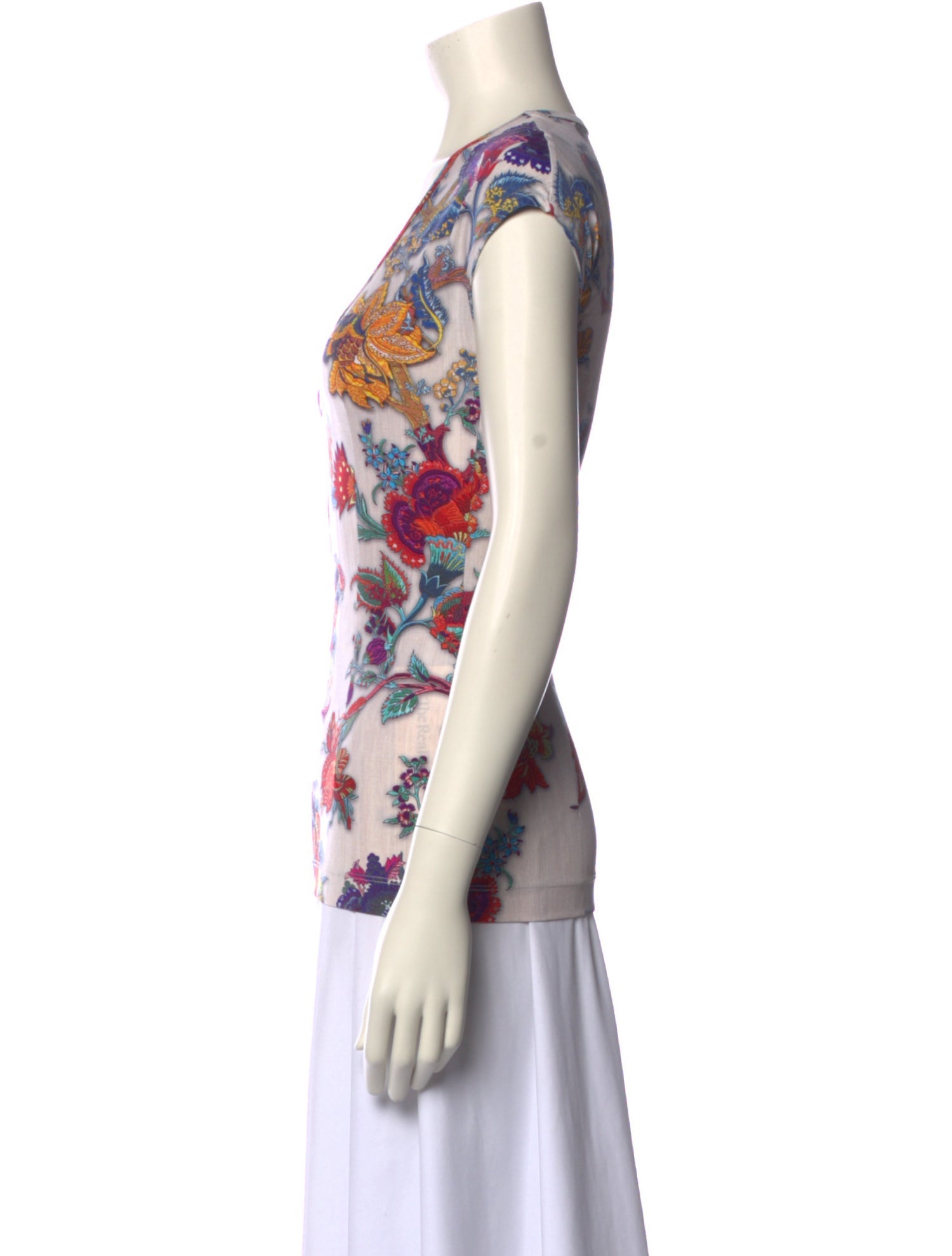 Just Cavalli Floral Print Square Neckline T-Shirt