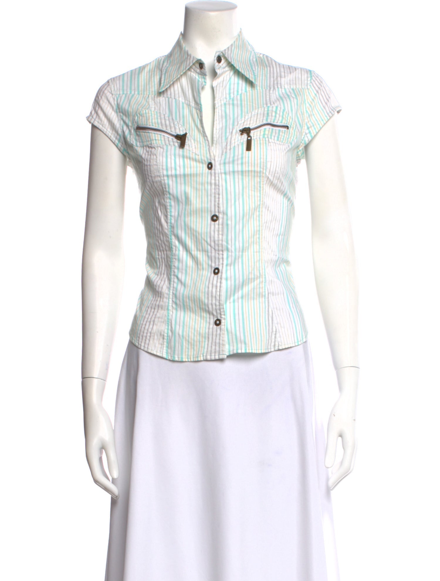 Just Cavalli Striped Short Sleeve Button-Up Top