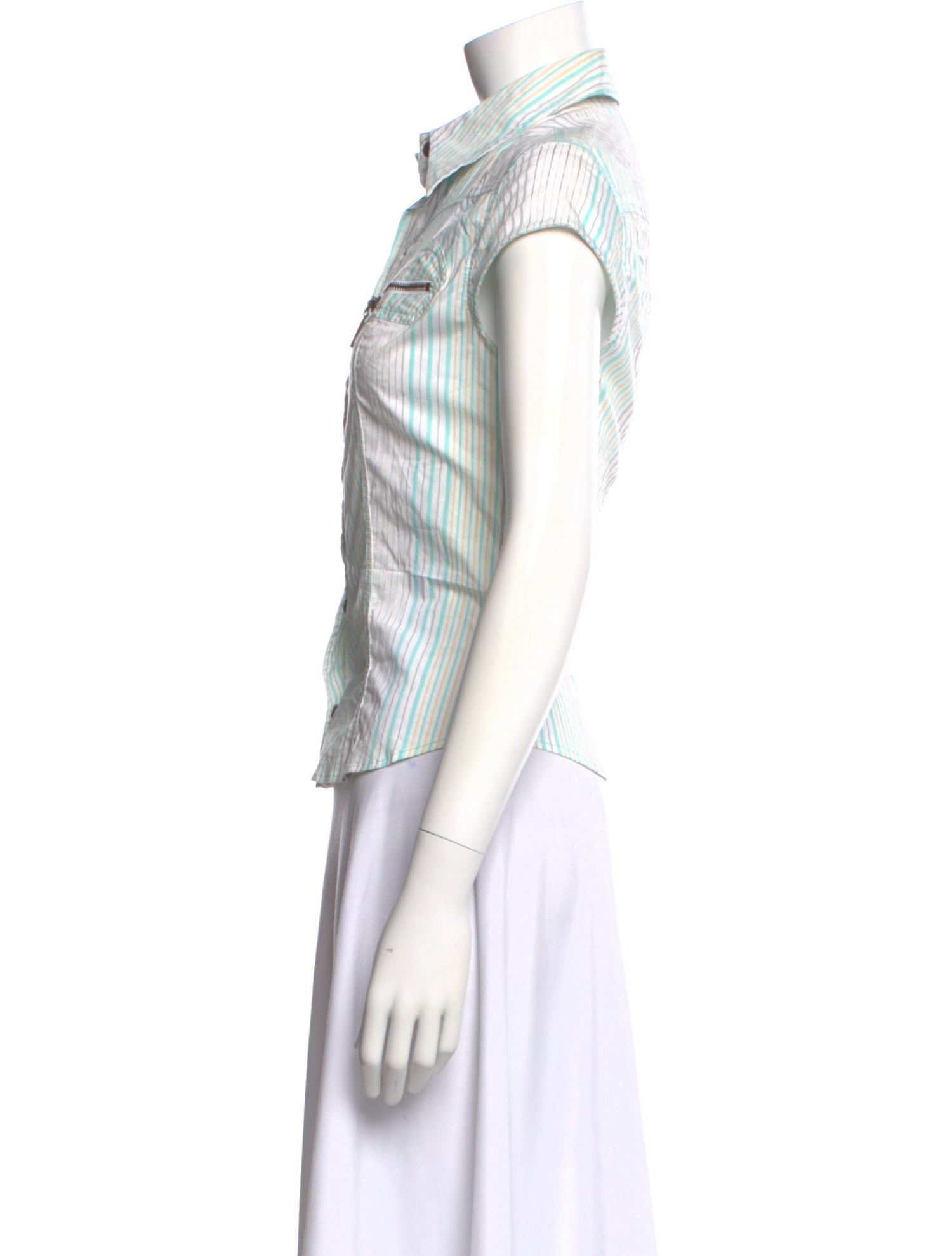 Just Cavalli Striped Short Sleeve Button-Up Top