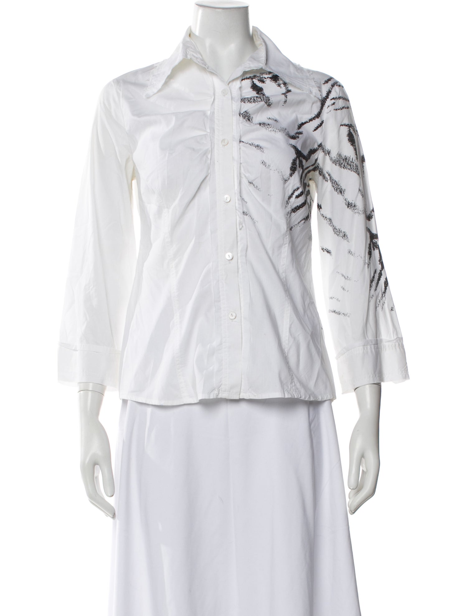 Just Cavalli Printed Three-Quarter Sleeve Button-Up Top