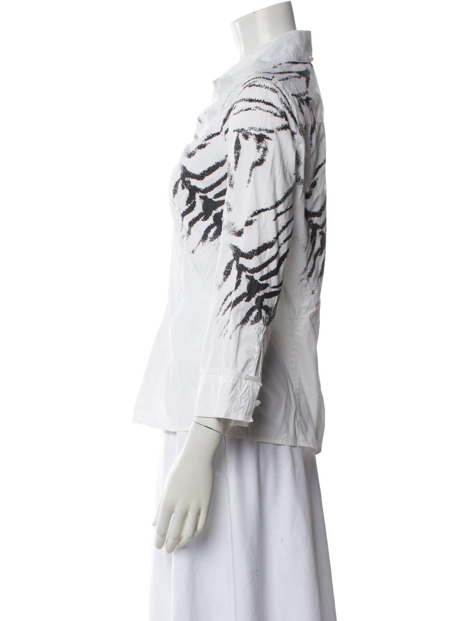 Just Cavalli Printed Three-Quarter Sleeve Button-Up Top